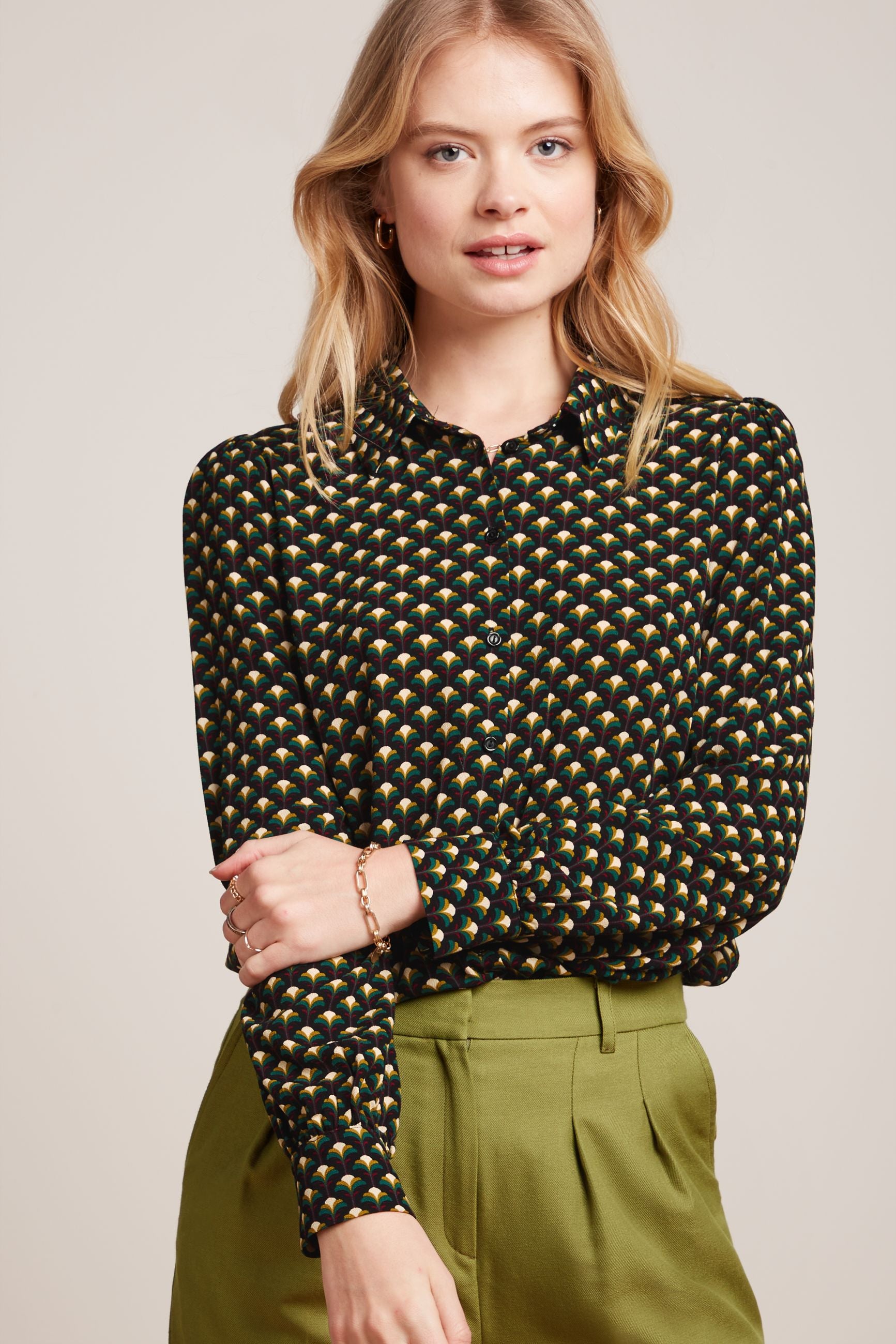 Camicia Da Donna King Louie Maisie Blouse Toulouse Dobby - In Viscosa ECOVERO Sostenibile, Colletto Classico, Maniche Corte