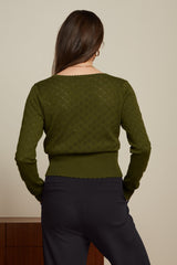 Cardi V Heart Ajour BCI - Olive Green