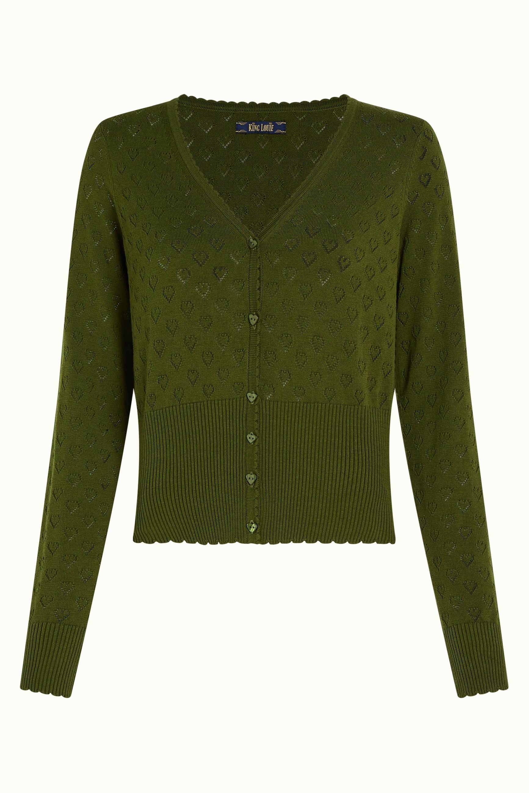 Cardi V Heart Ajour BCI - Olive Green