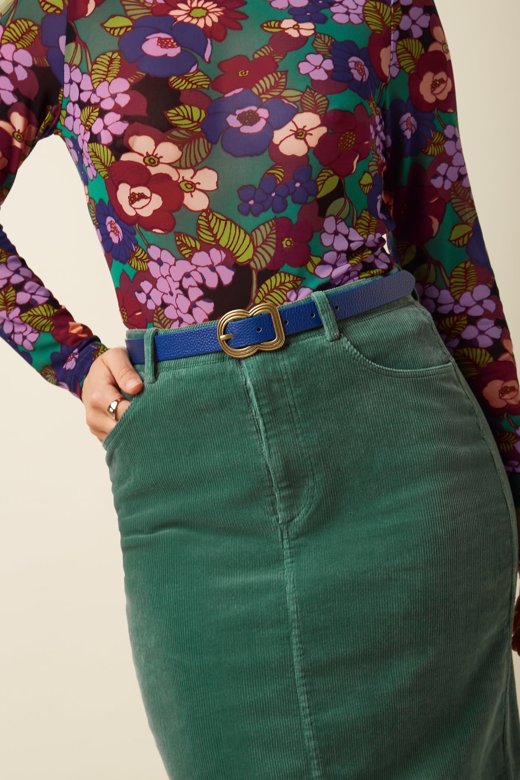 Leather Belt  - Rhodonite Blue