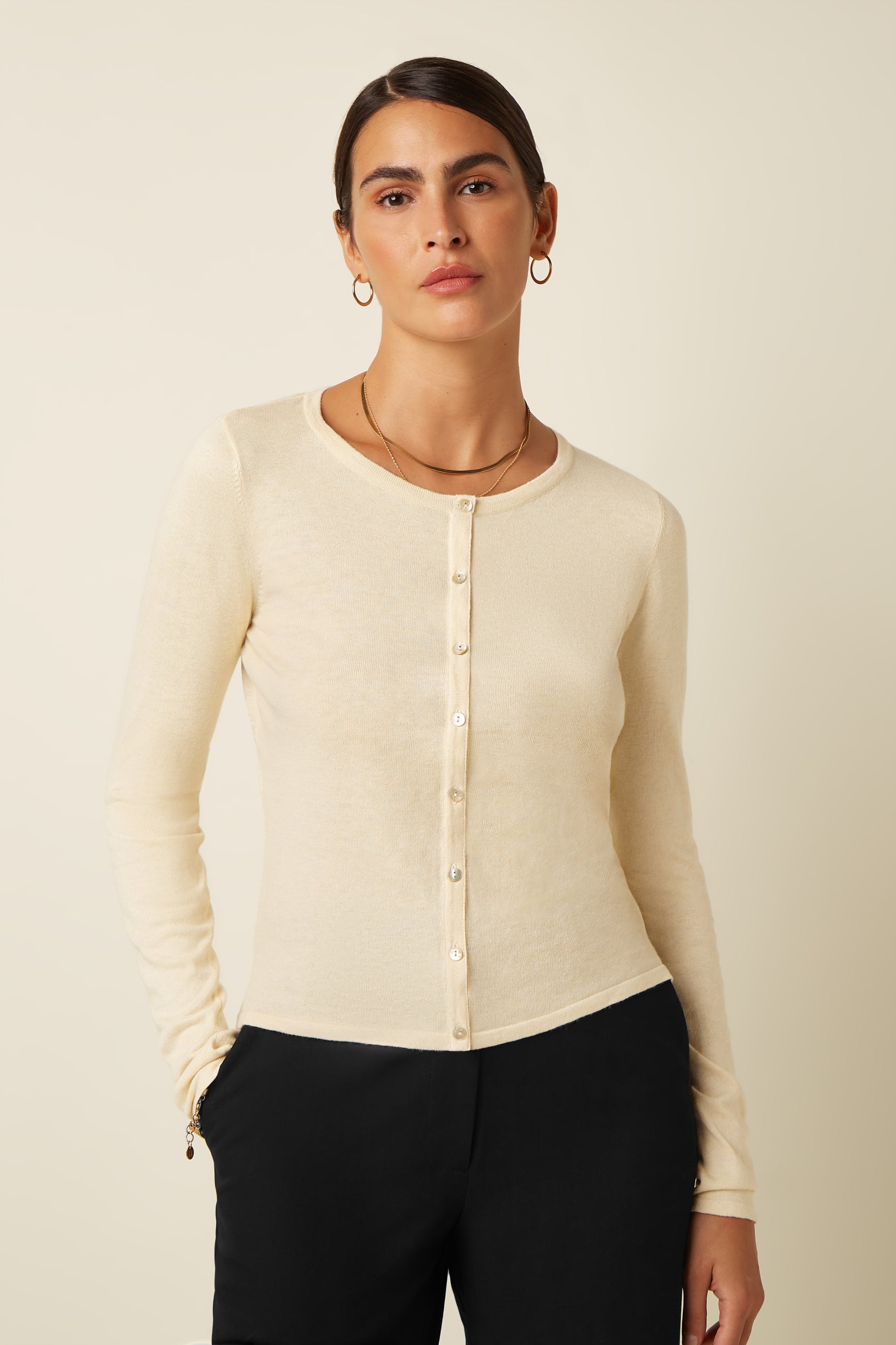 Cardi Roundneck Cocoon - Cream