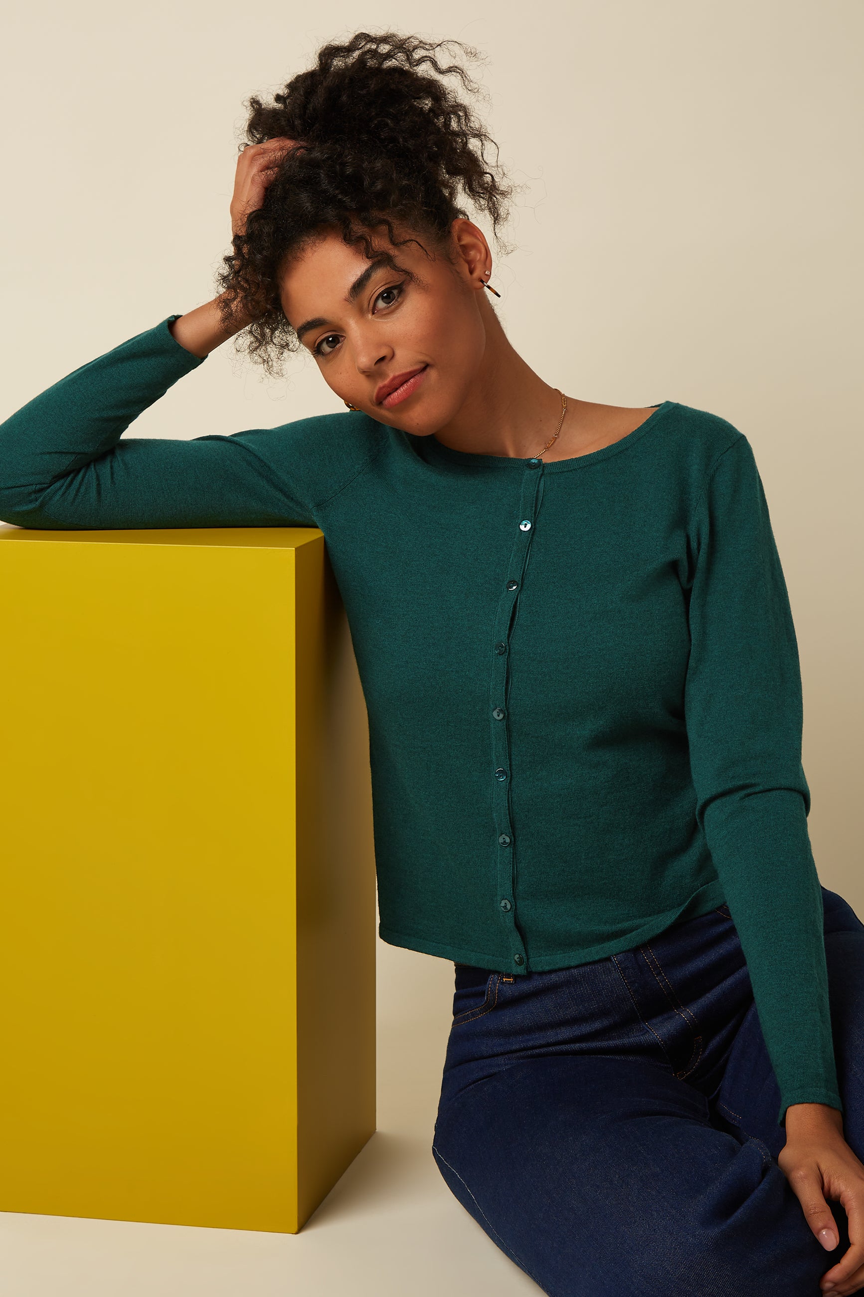 Cardi Roundneck Cocoon - Pine Green