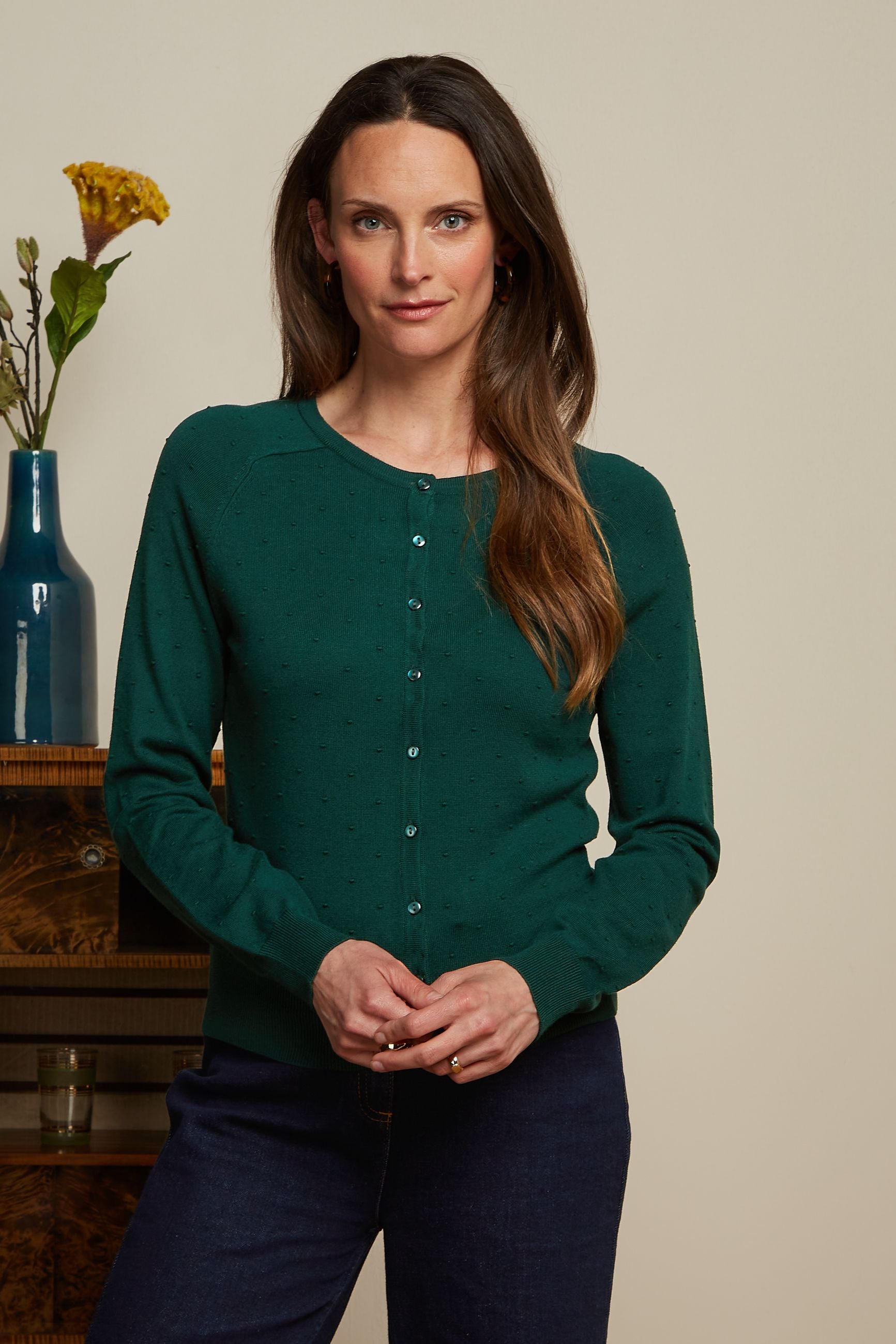 Raglan Cardi Droplet - Pine Green