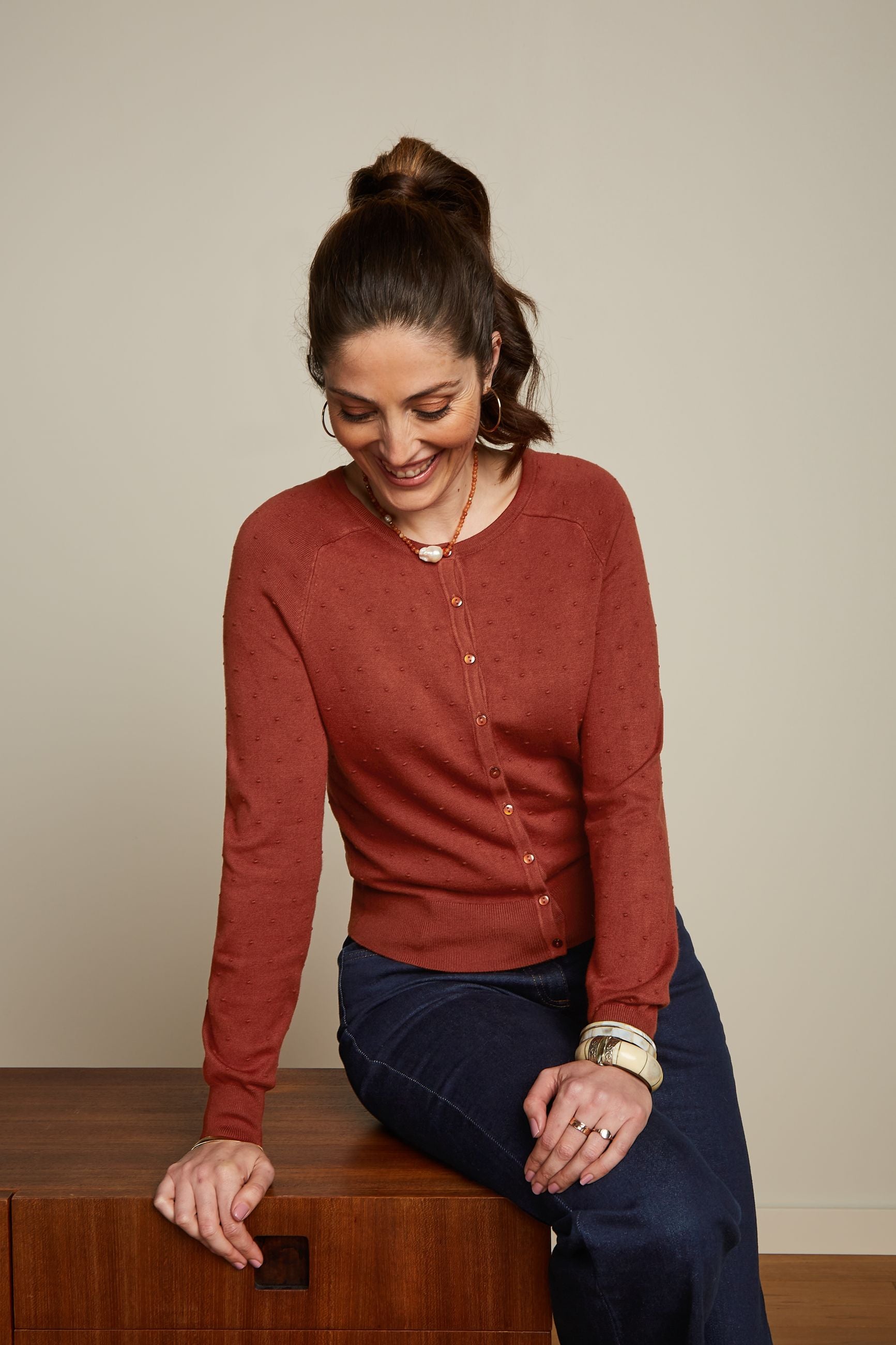 Raglan Cardi Droplet - Henna Red