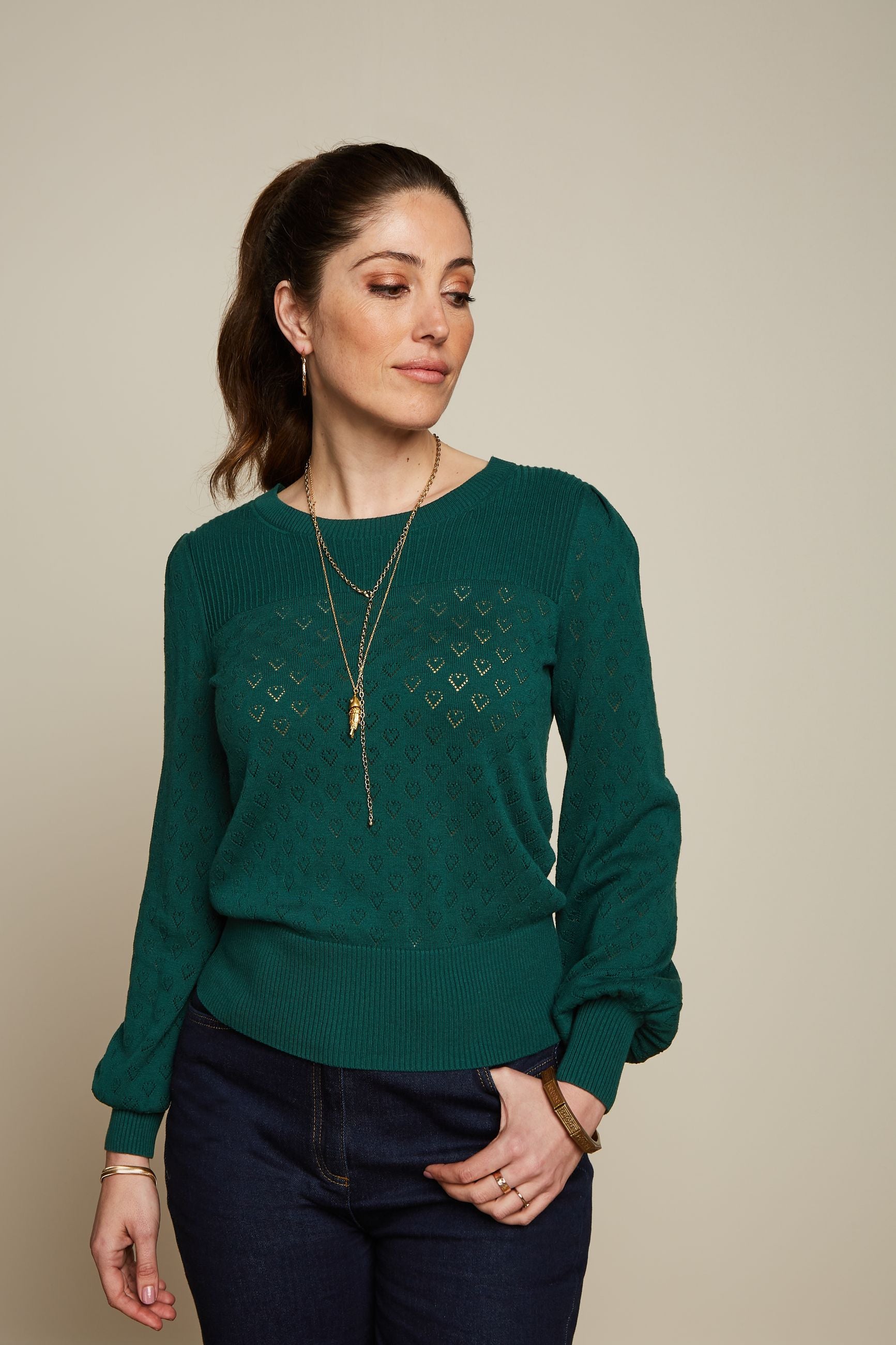 Bella Bell Sleeve Top Heart Ajour - Dragonfly Green