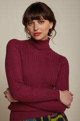 Rib Rollneck Top Club - Cabernet Red