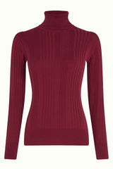 Rib Rollneck Top Club - Cabernet Red