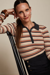 Polo Rib Top Lapis Stripe - Black