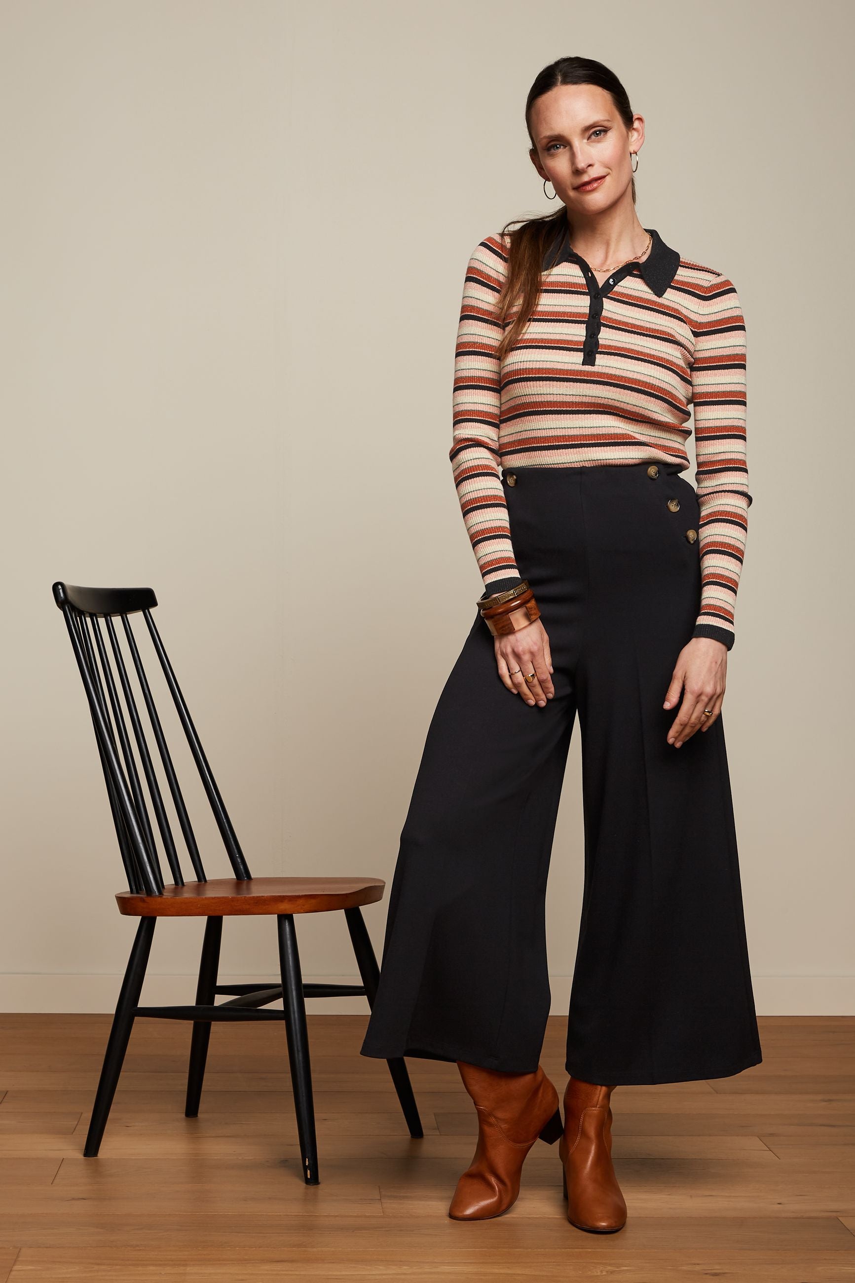 Polo Rib Top Lapis Stripe - Black