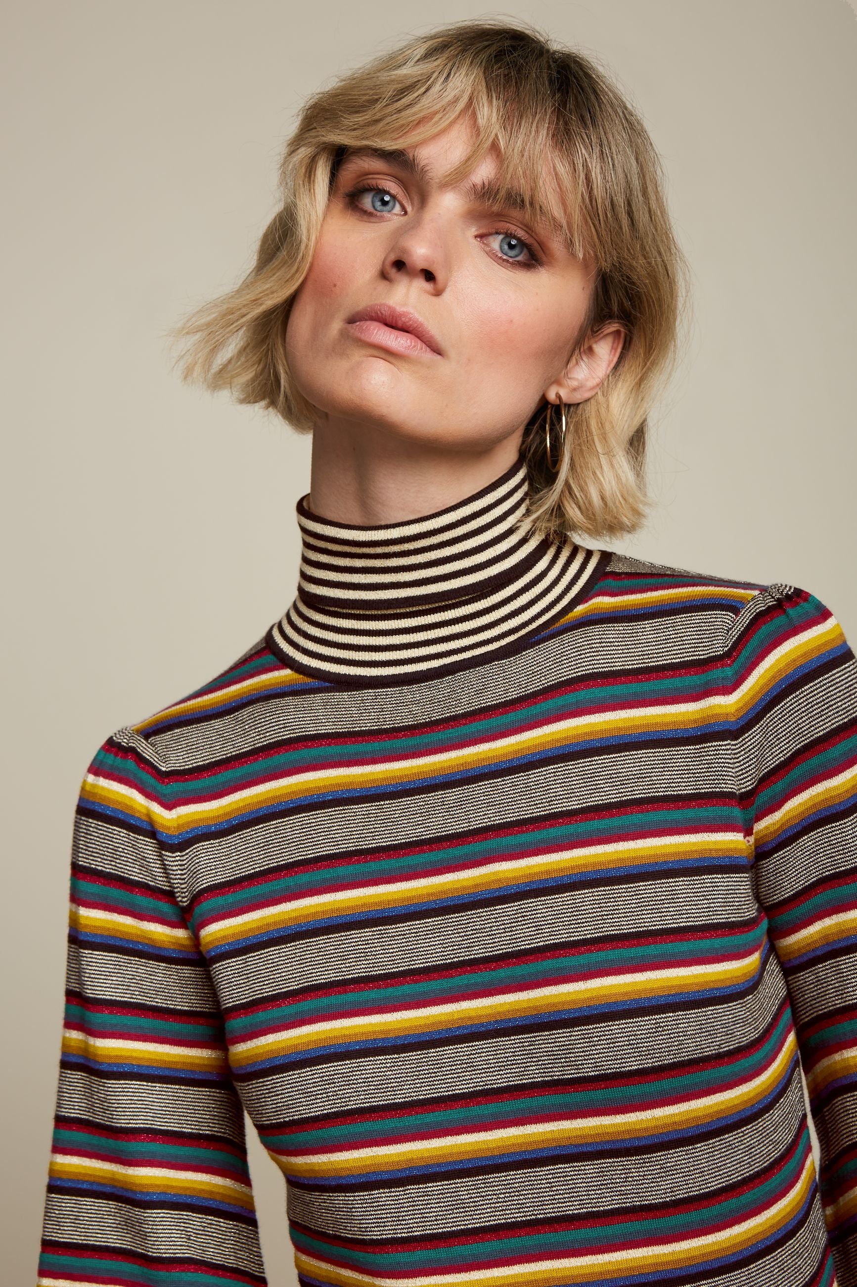 Maya Rollneck Top Sixties Stripe - Black