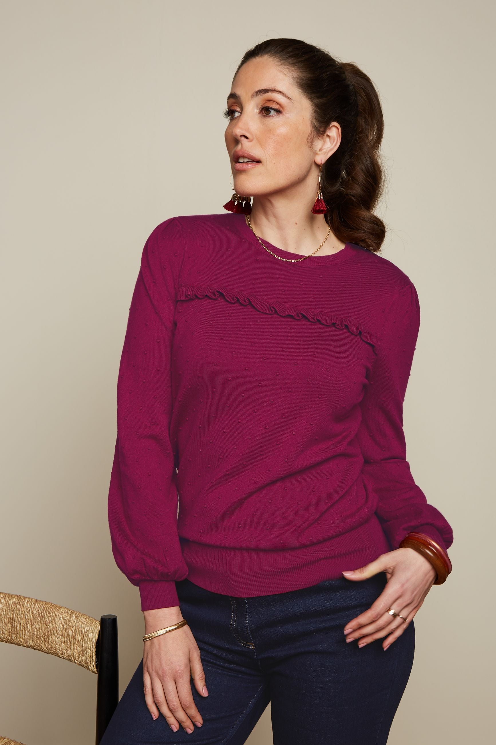 Jada Ruffle Top Droplet - Beaujolais Red