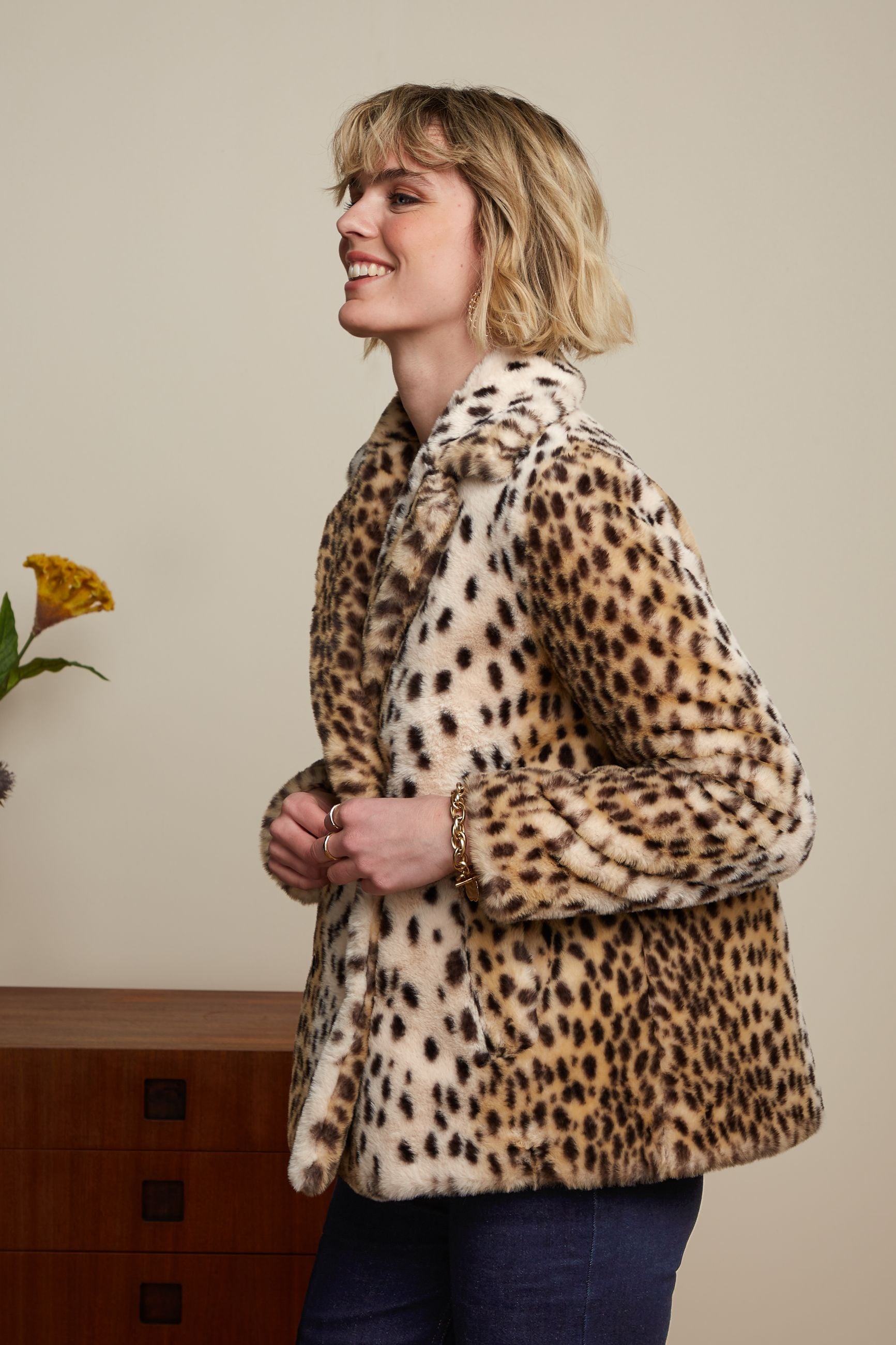 Patti Coat Midi Cheetah Fur - Ivory