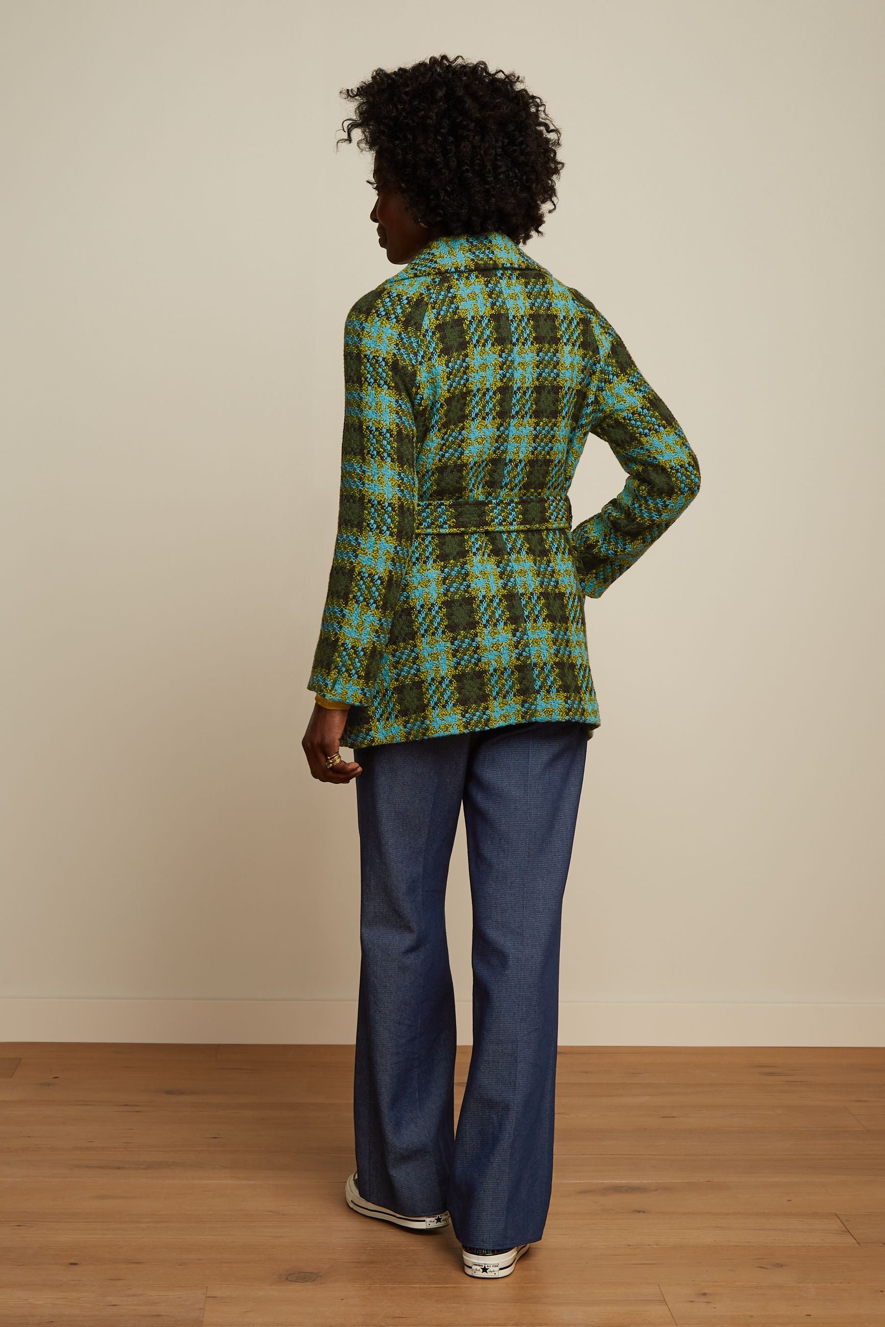 Maura Short Coat Muller Check - Olive Green