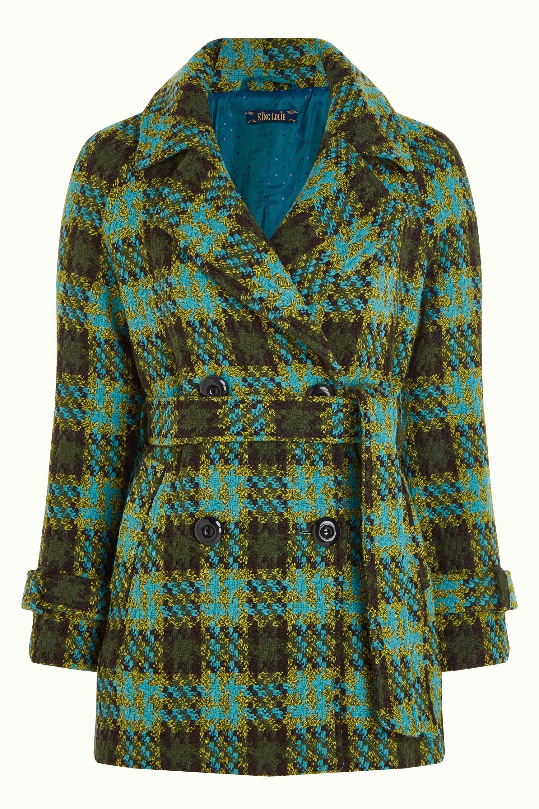 Maura Short Coat Muller Check - Olive Green