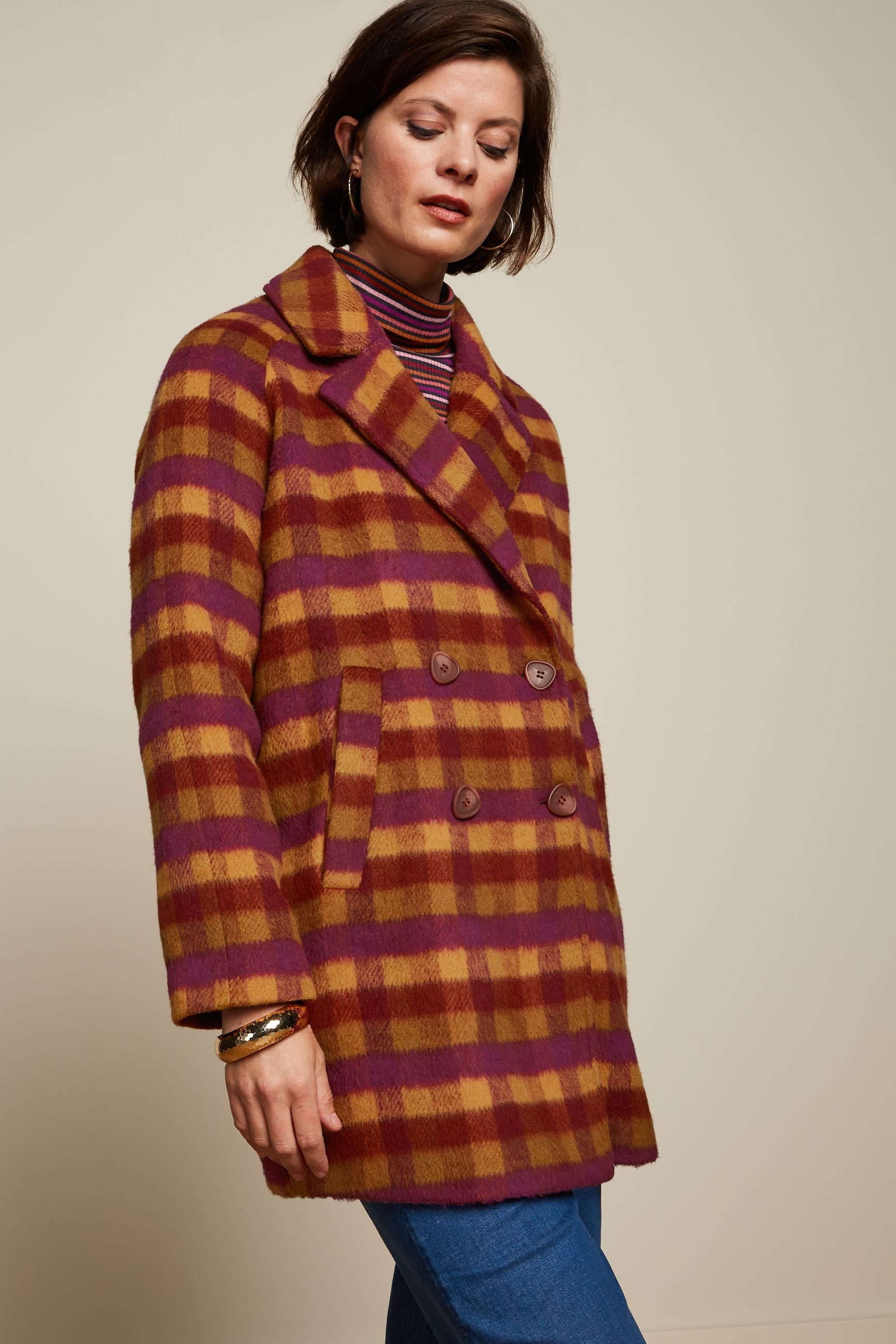 Amelie Coat Wylde Check - Pecan Brown