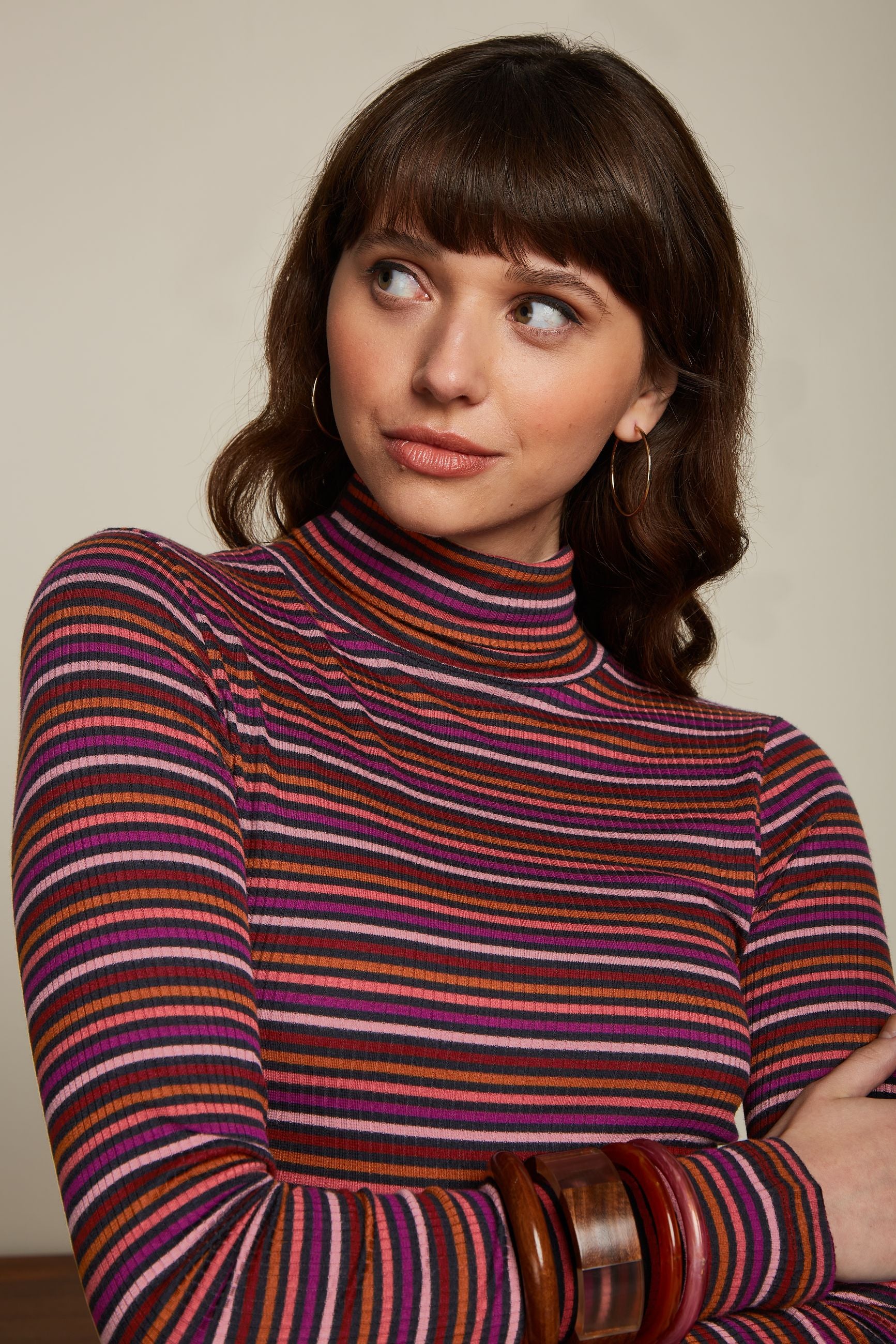 Rollneck Top Rolla Stripe - Mesa Pink