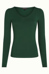 Carice V Top Uni Rib - Forest Green