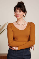 Carice V Top Uni Rib - Maple Orange