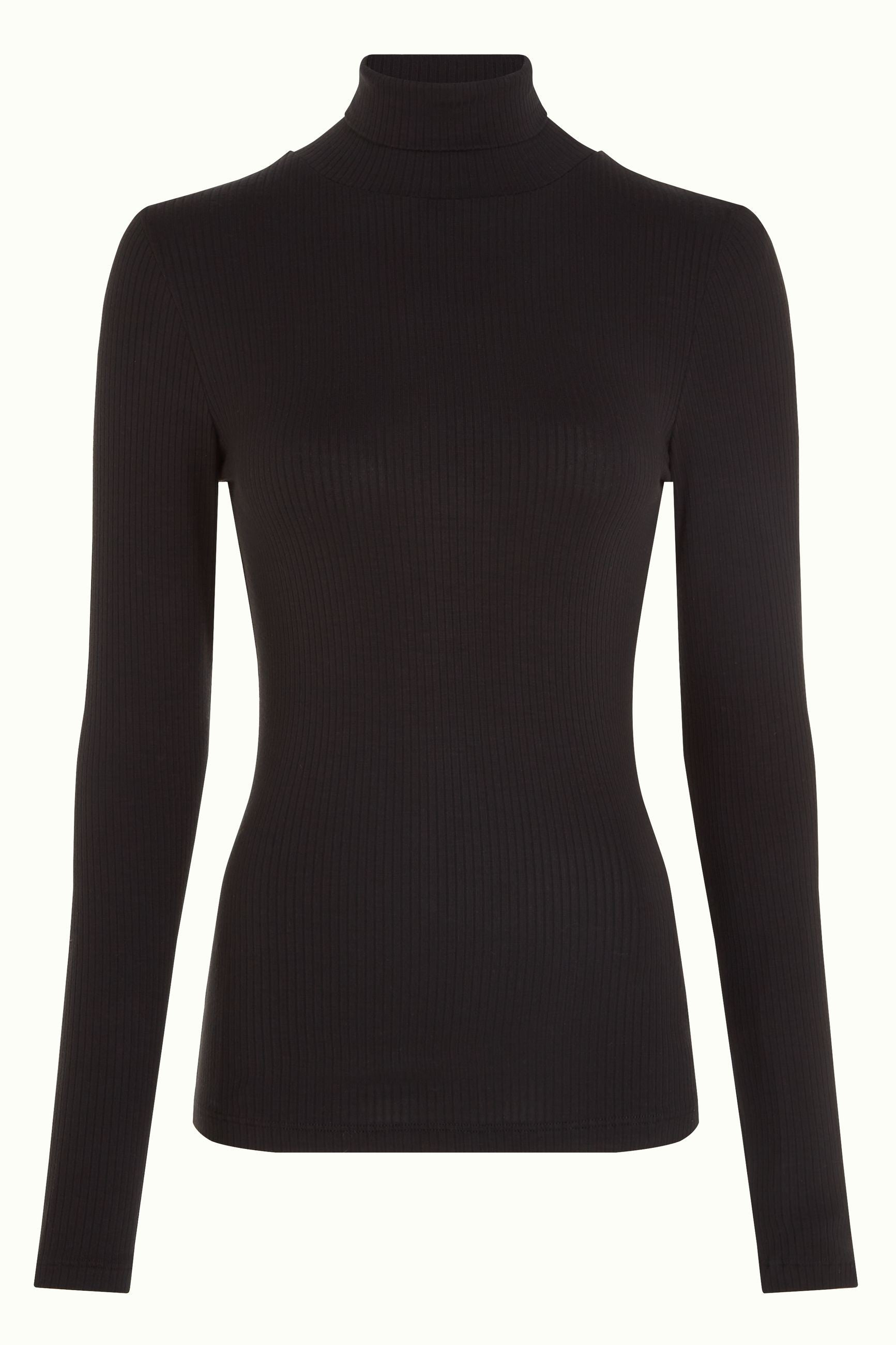 Rollneck Top Uni Rib - Black