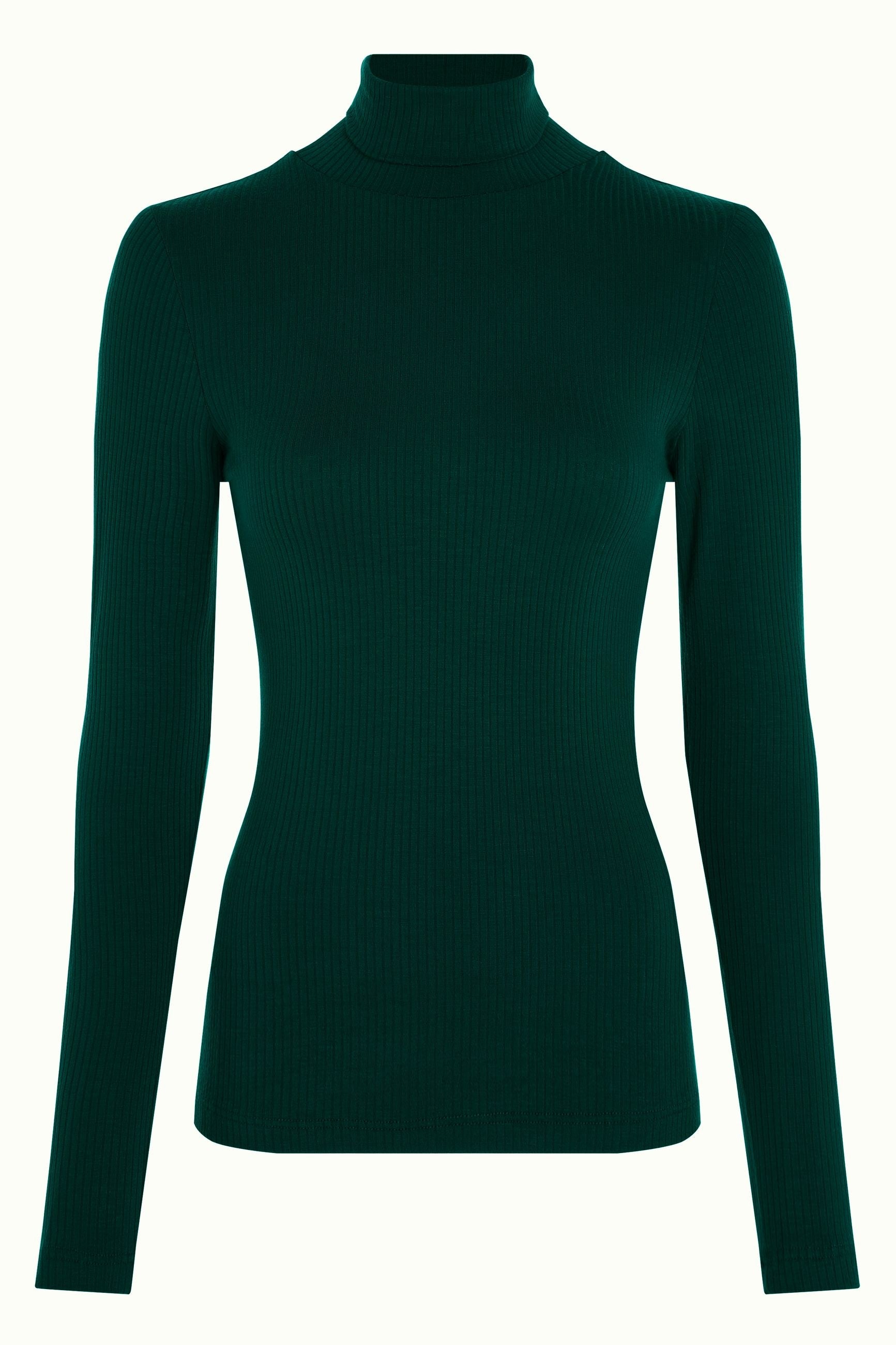 Rollneck Top Uni Rib - Pine Green