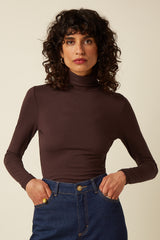 Rollneck Top Uni Rib - Chocolate