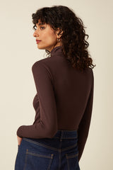 Rollneck Top Uni Rib - Chocolate