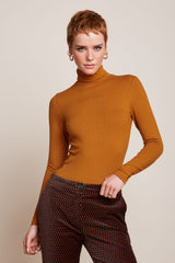 Rollneck Top Uni Rib - Maple Orange