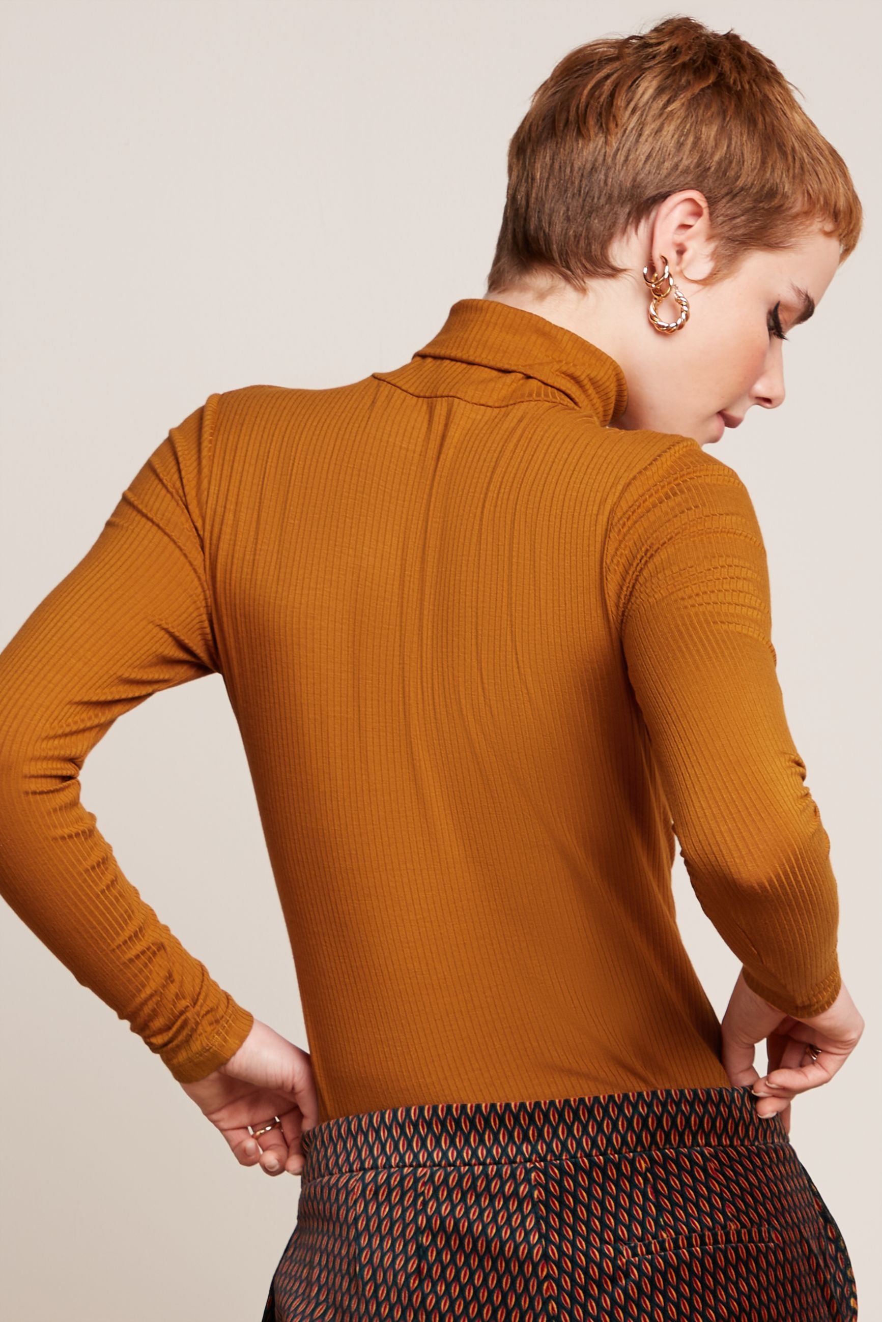 Rollneck Top Uni Rib - Maple Orange