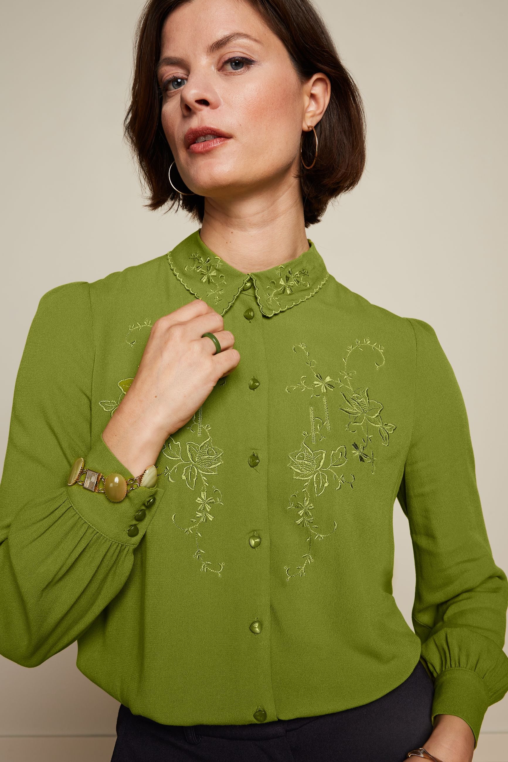 Maisie Blouse Lyonne Embroidery - Woodbine Green