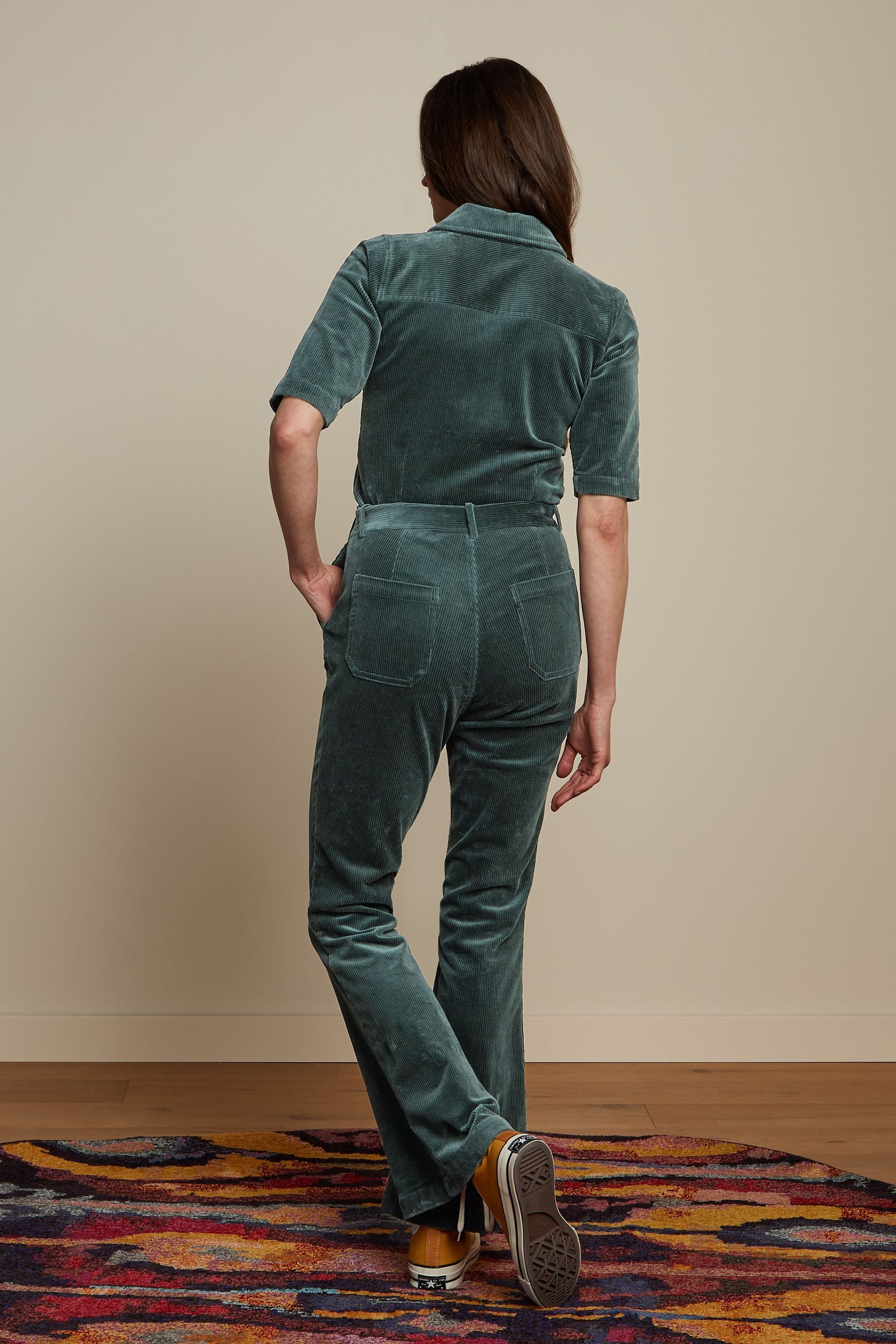 Garbo Flare Jumpsuit Corduroy - Sycamore Green