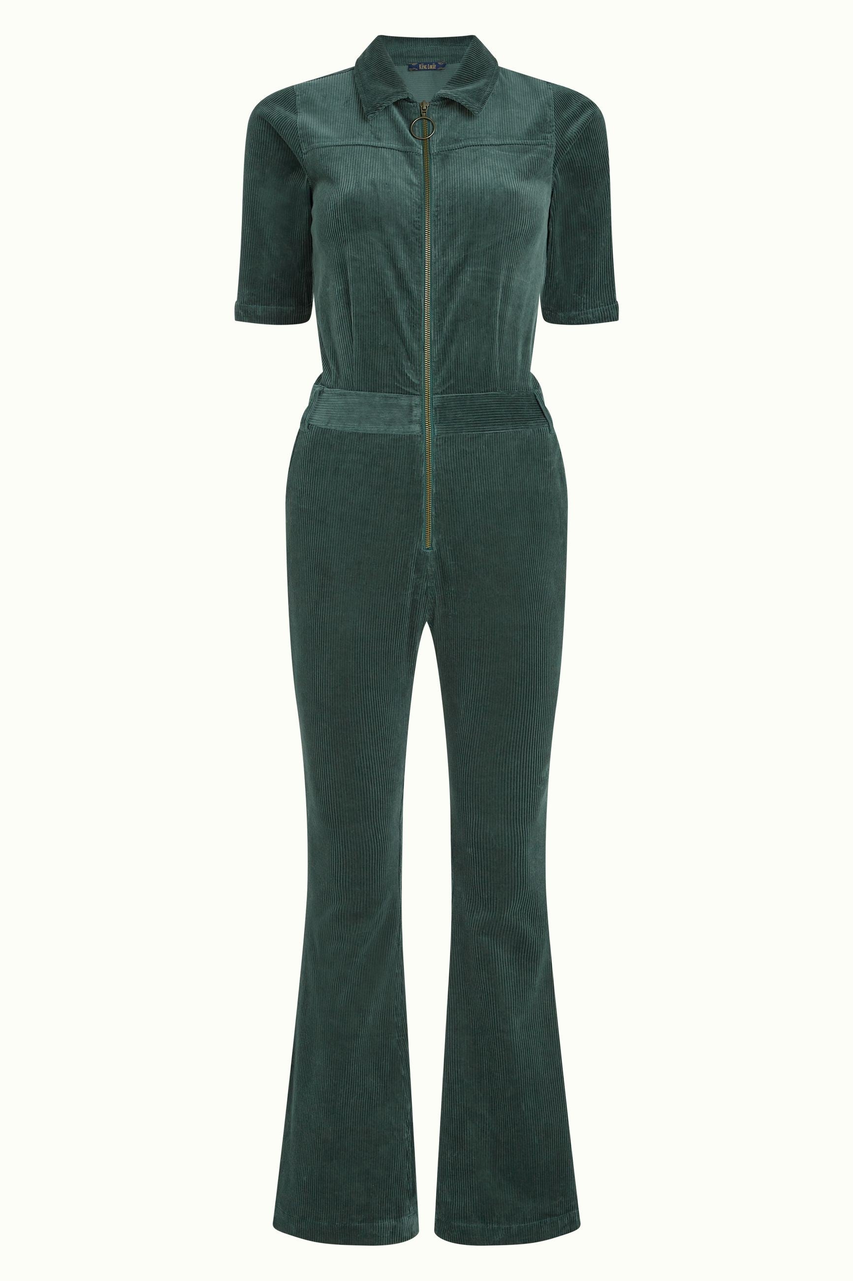 Garbo Flare Jumpsuit Corduroy - Sycamore Green