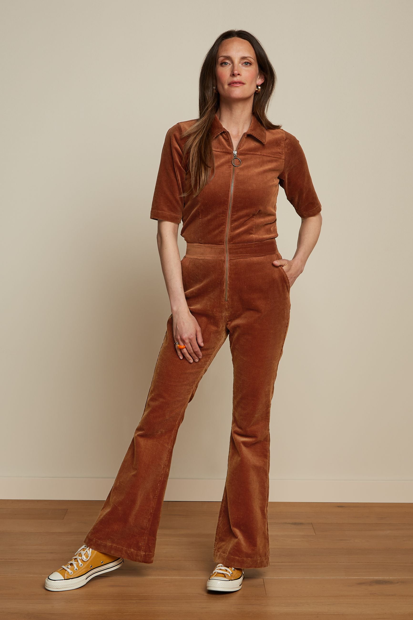 Garbo Flare Jumpsuit Corduroy - Bombay Brown