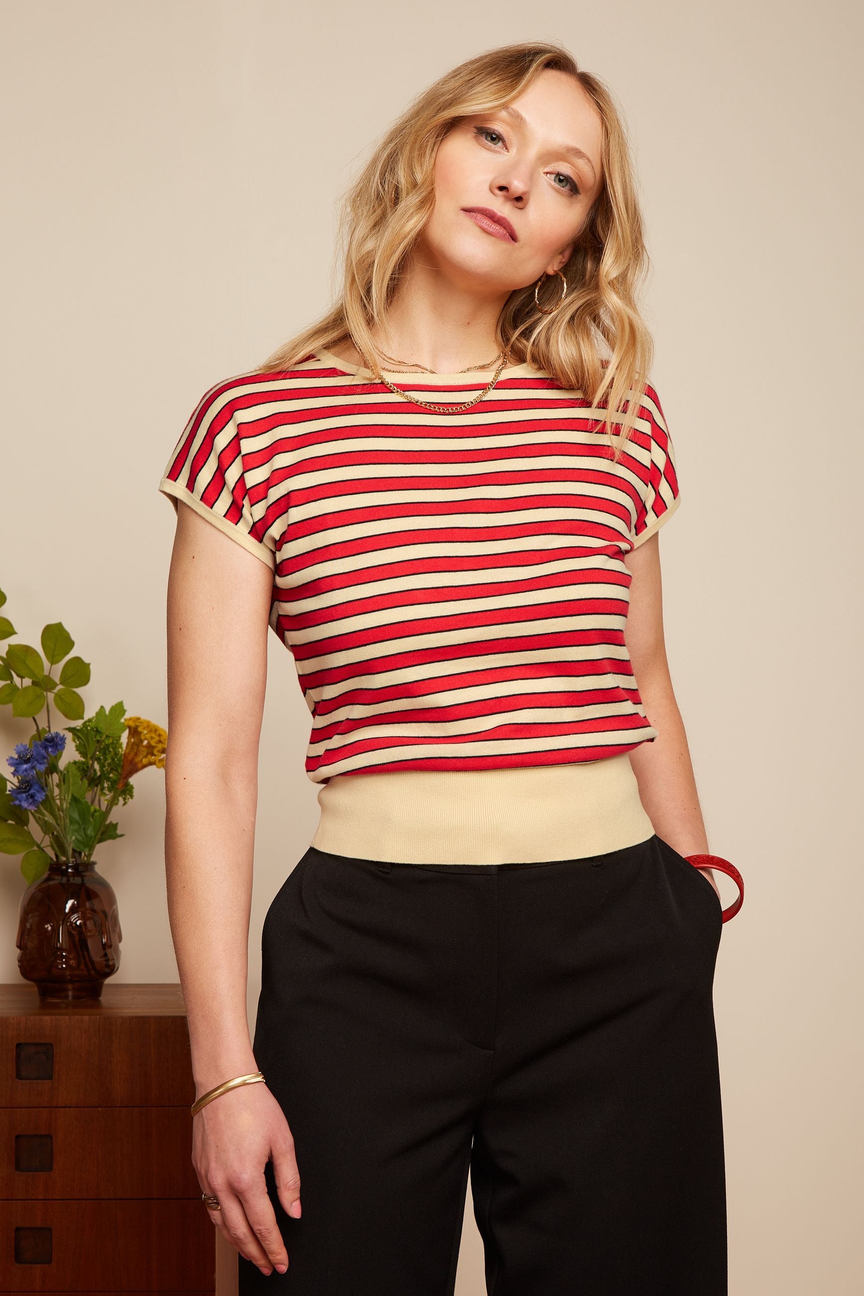 Ann Top Port Stripe - Fiery Red