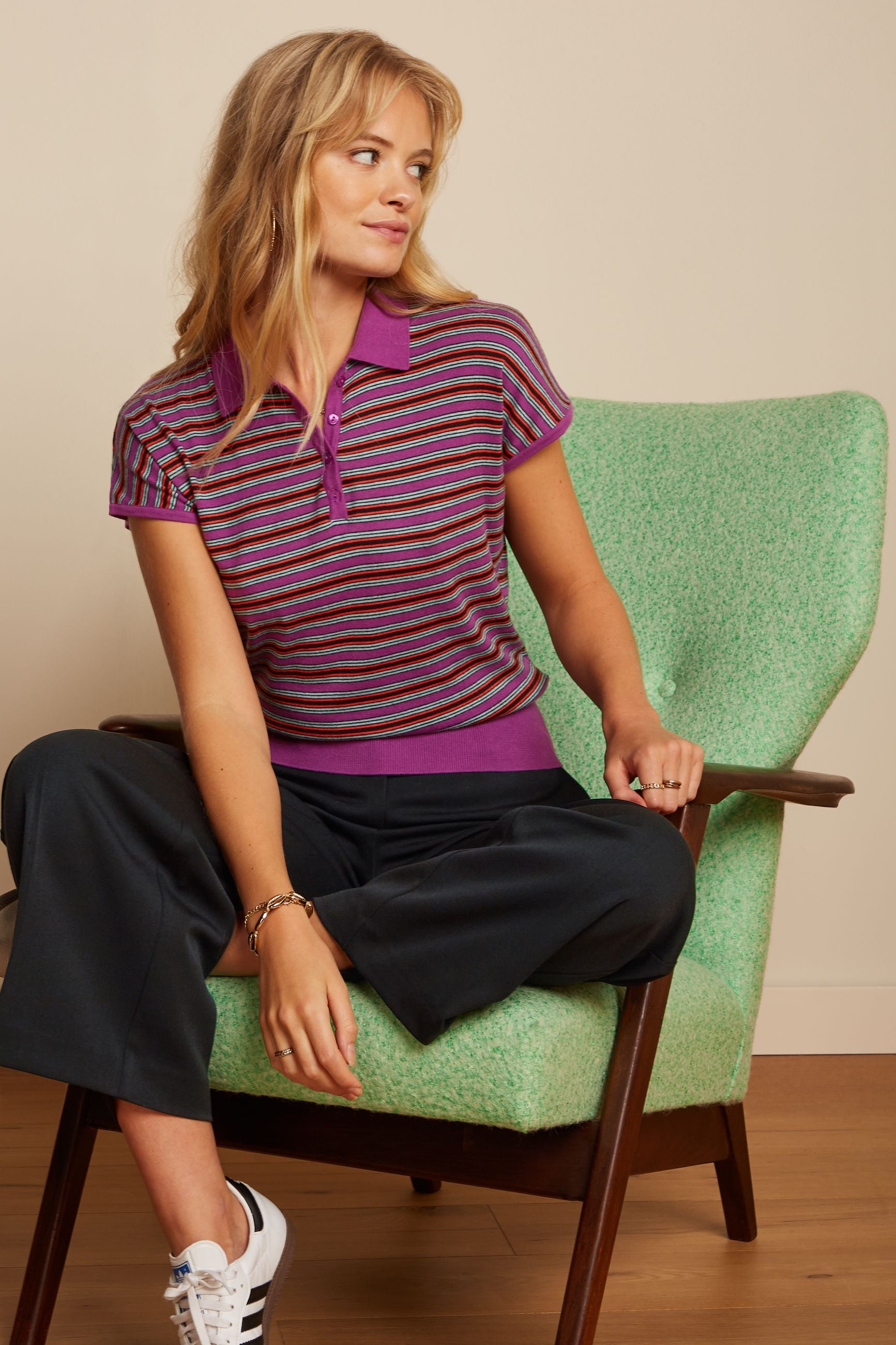 Ann Polo Top Bee Stripe - Sparkling Purple