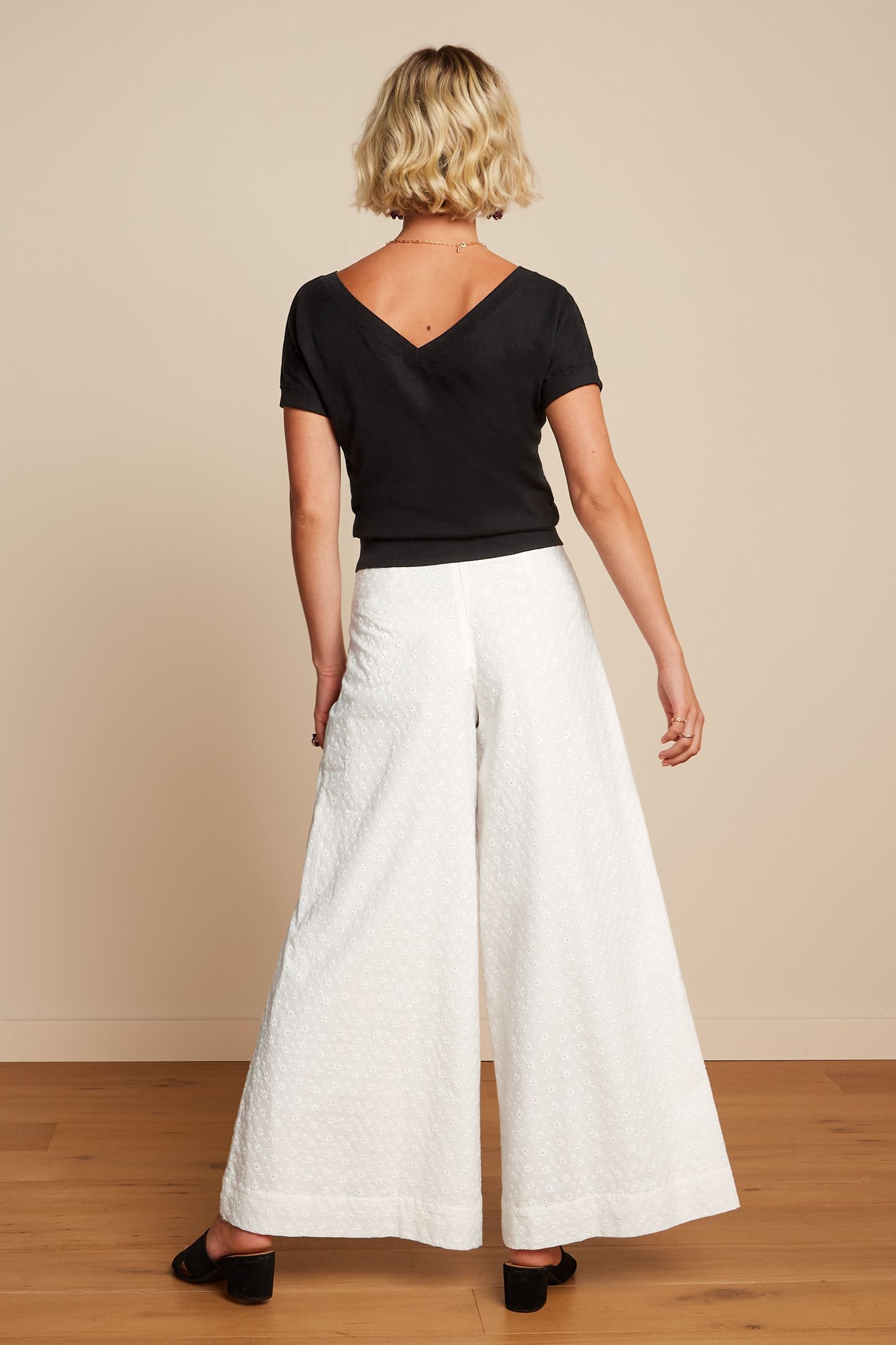 Palazzo Pants Rosa Broderie Anglaise - White