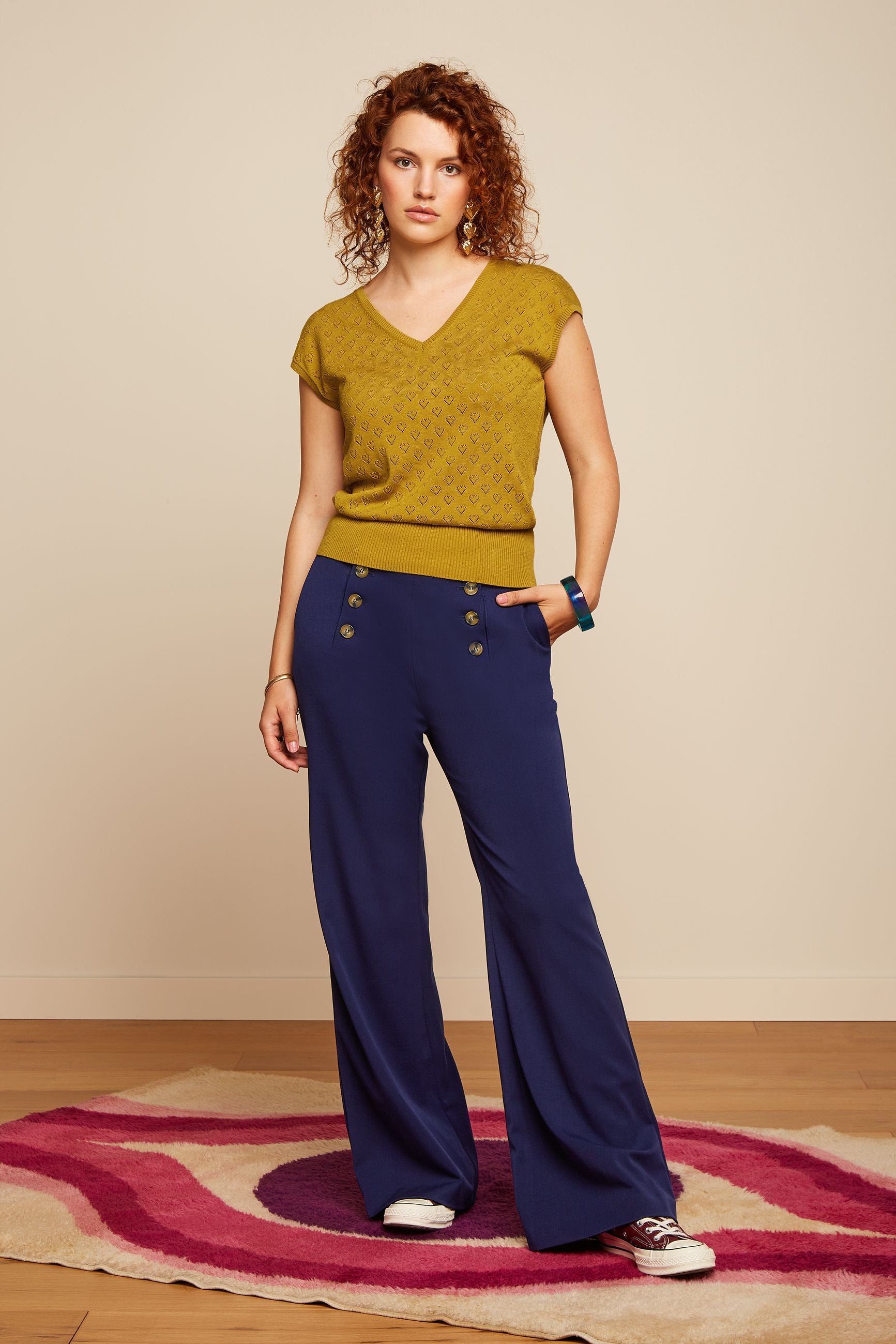 Deep V Top Heart Ajour - Curry Yellow