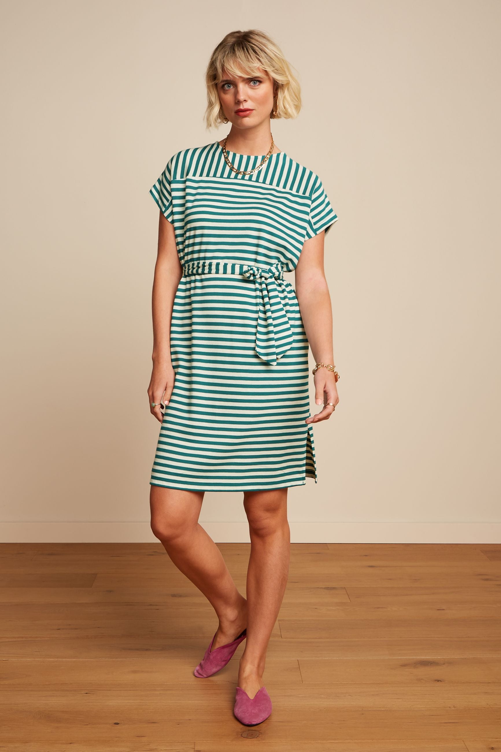 Vera Tunic Dress Chopito Stripe - Ponderosa Green