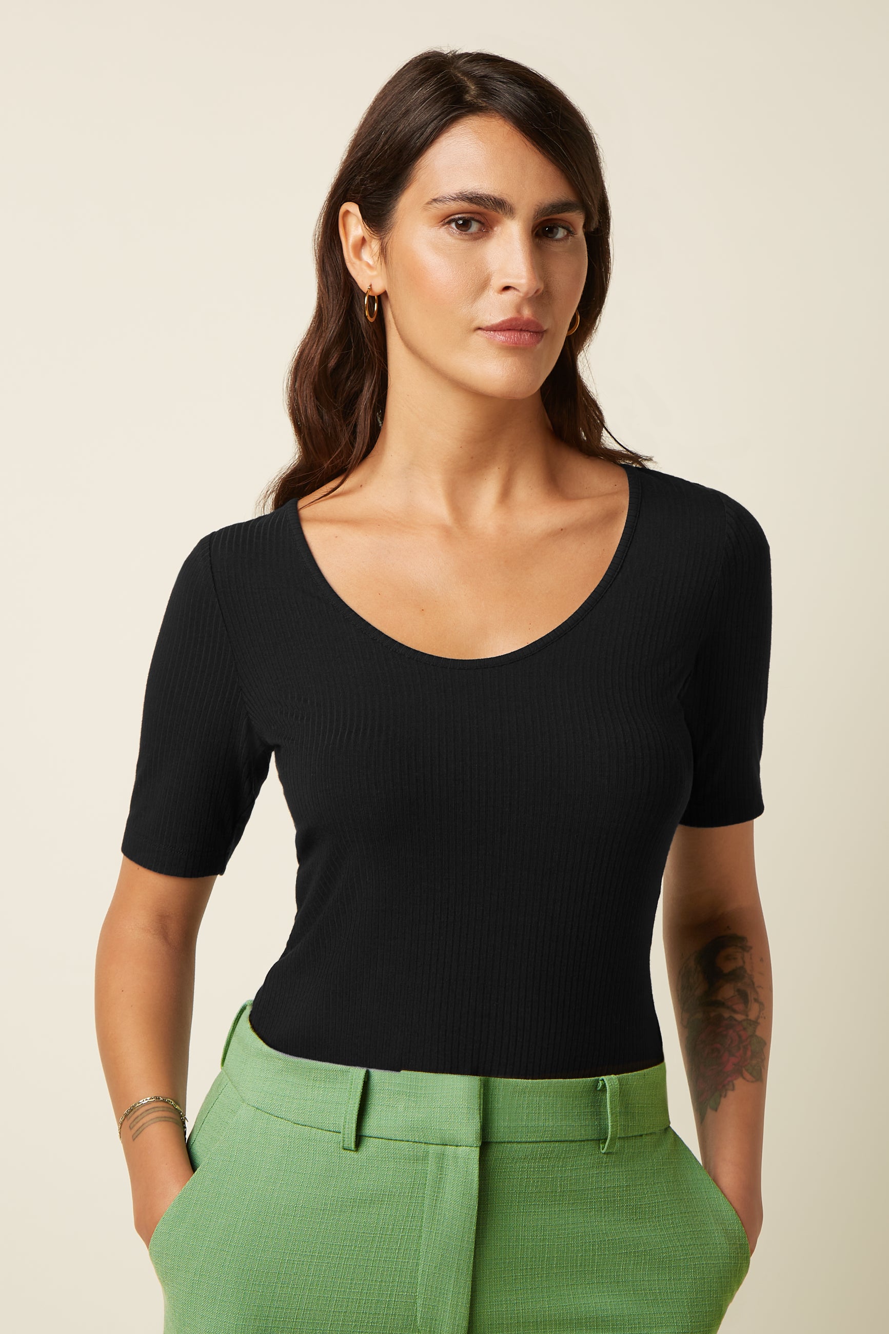 Carice Top Uni Rib - Black