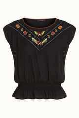 Selly Top Citrine Embroidery - Black