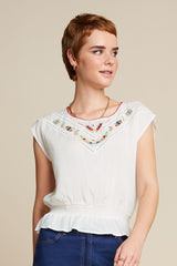 Selly Top Citrine Embroidery - Cream