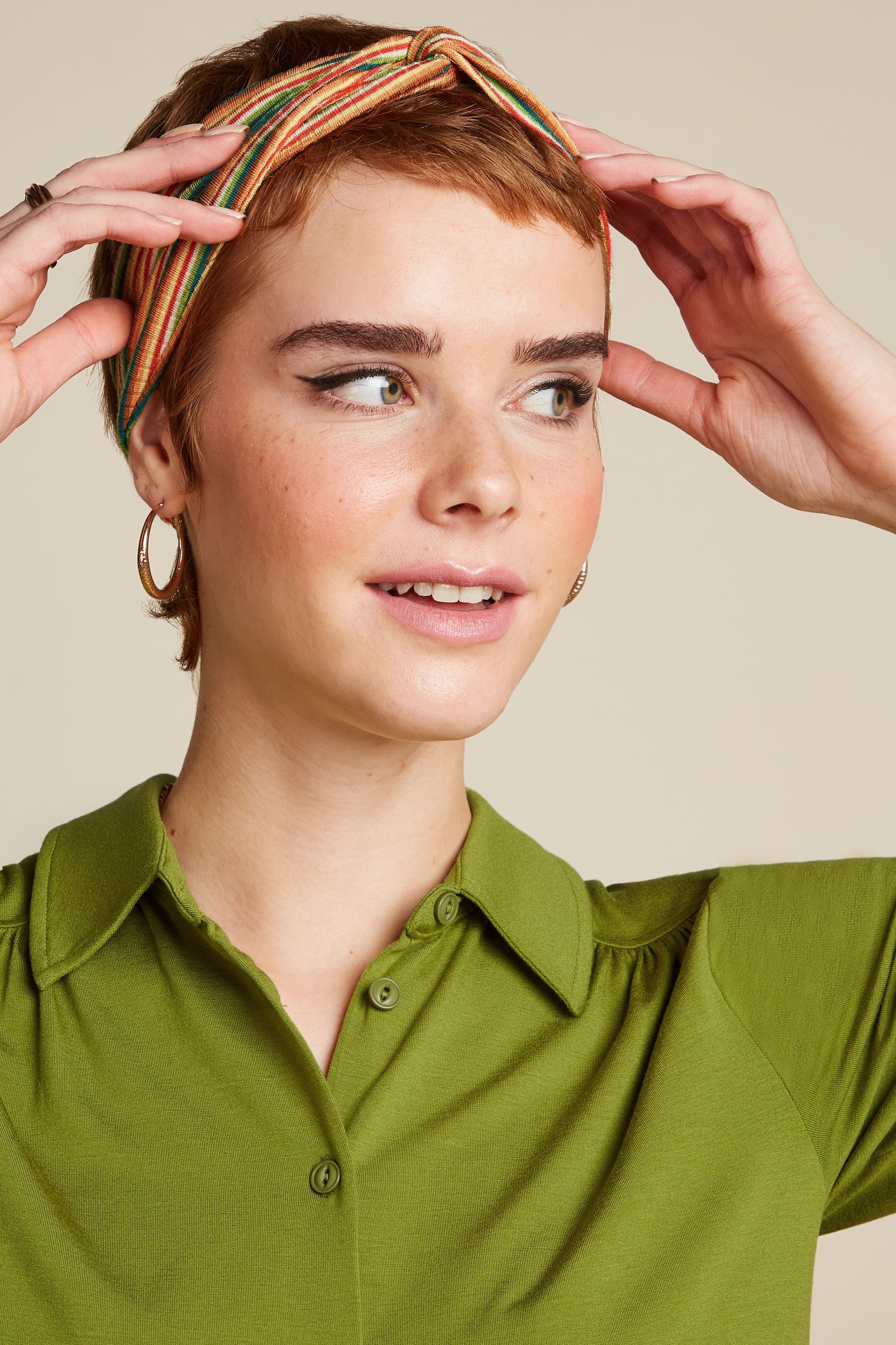 Twist Hairband Boxy Stripe - Ponderosa Green