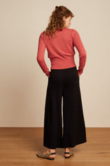 Border Palazzo Cropped Pants Milano Crepe - Black