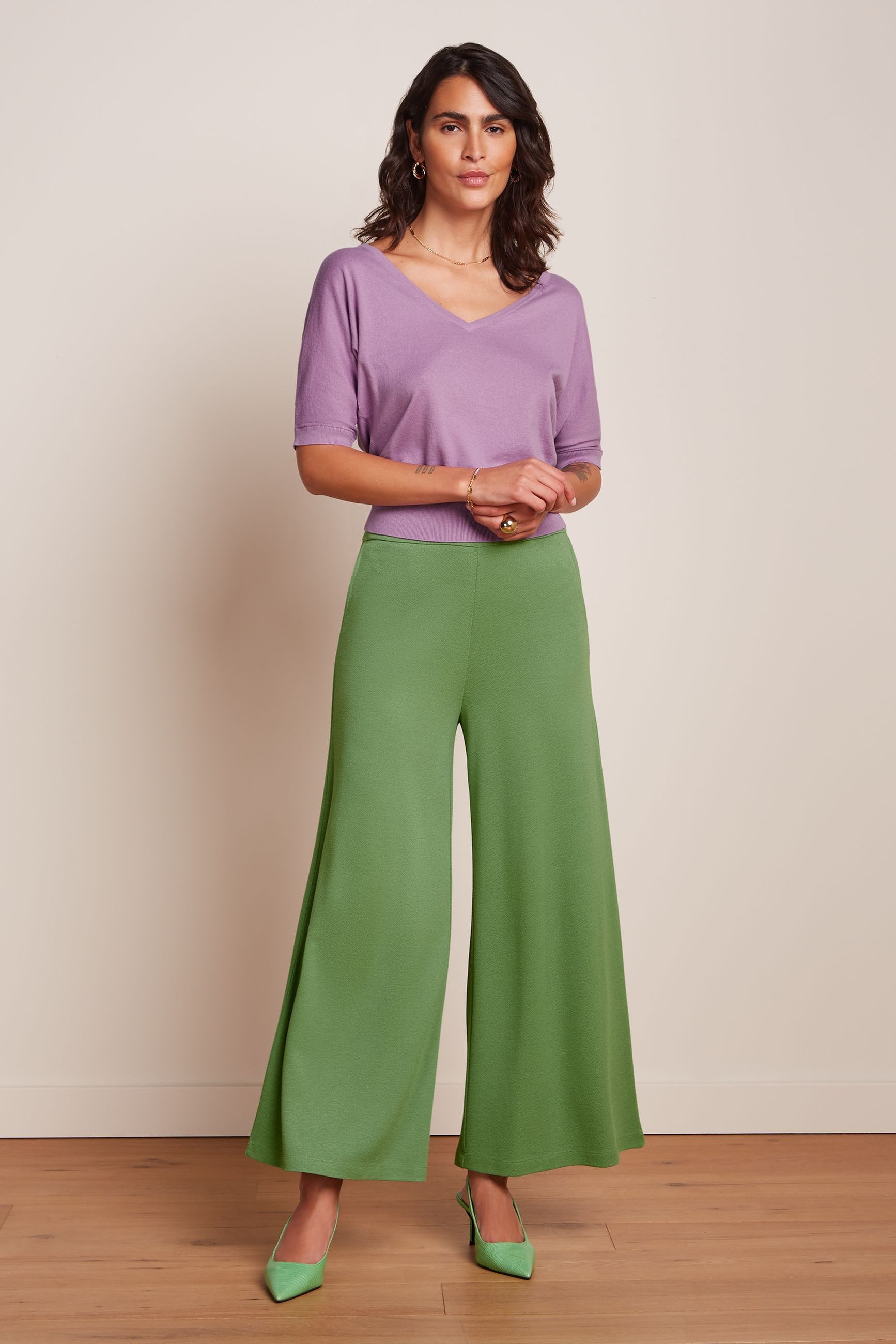 Border Palazzo Cropped Pants Milano Crepe - Jade Green – King Louie