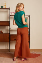 Border Palazzo Cropped Pants Milano Crepe - Caramel