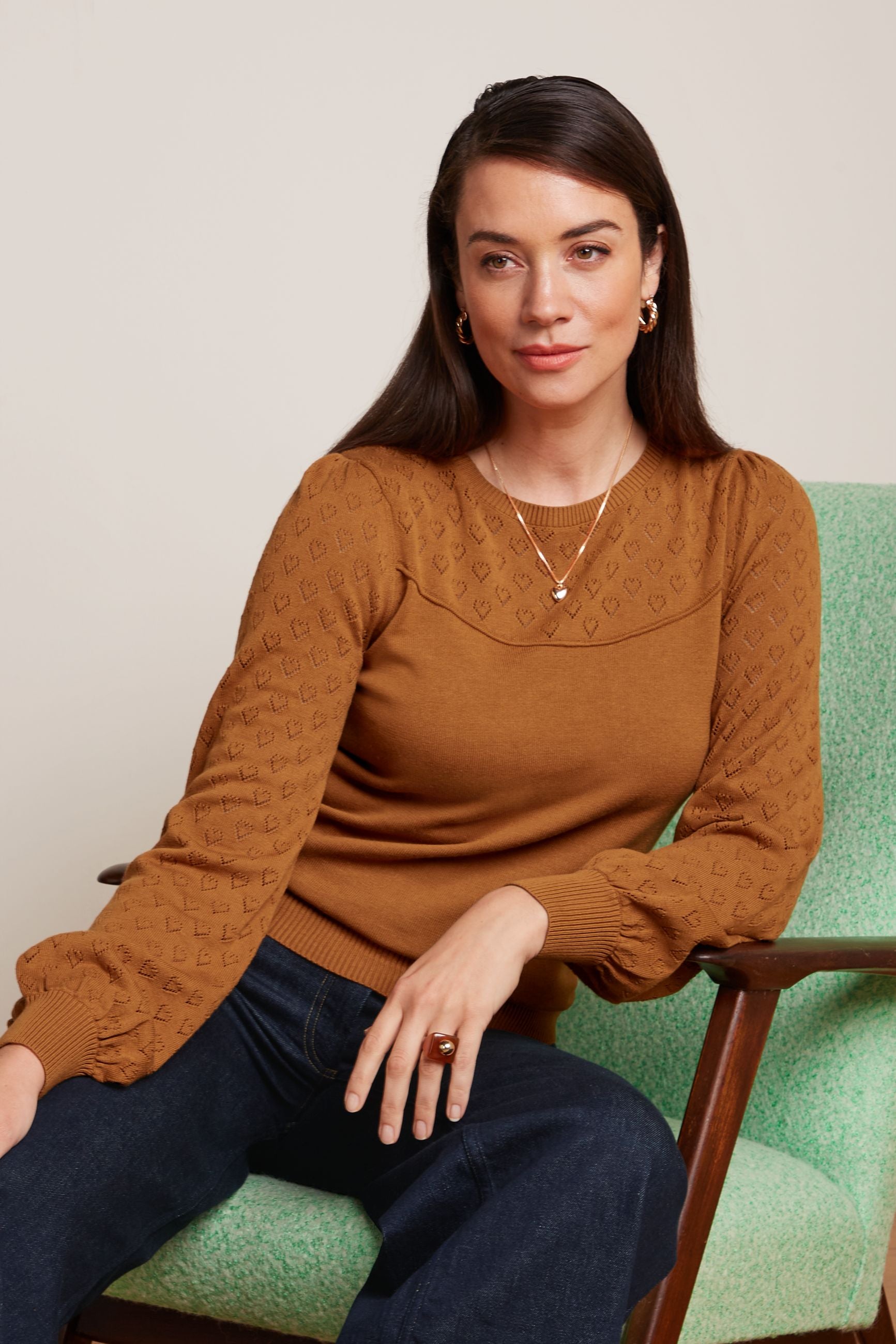 Bell Yoke Top Heart Ajour - Maple Orange