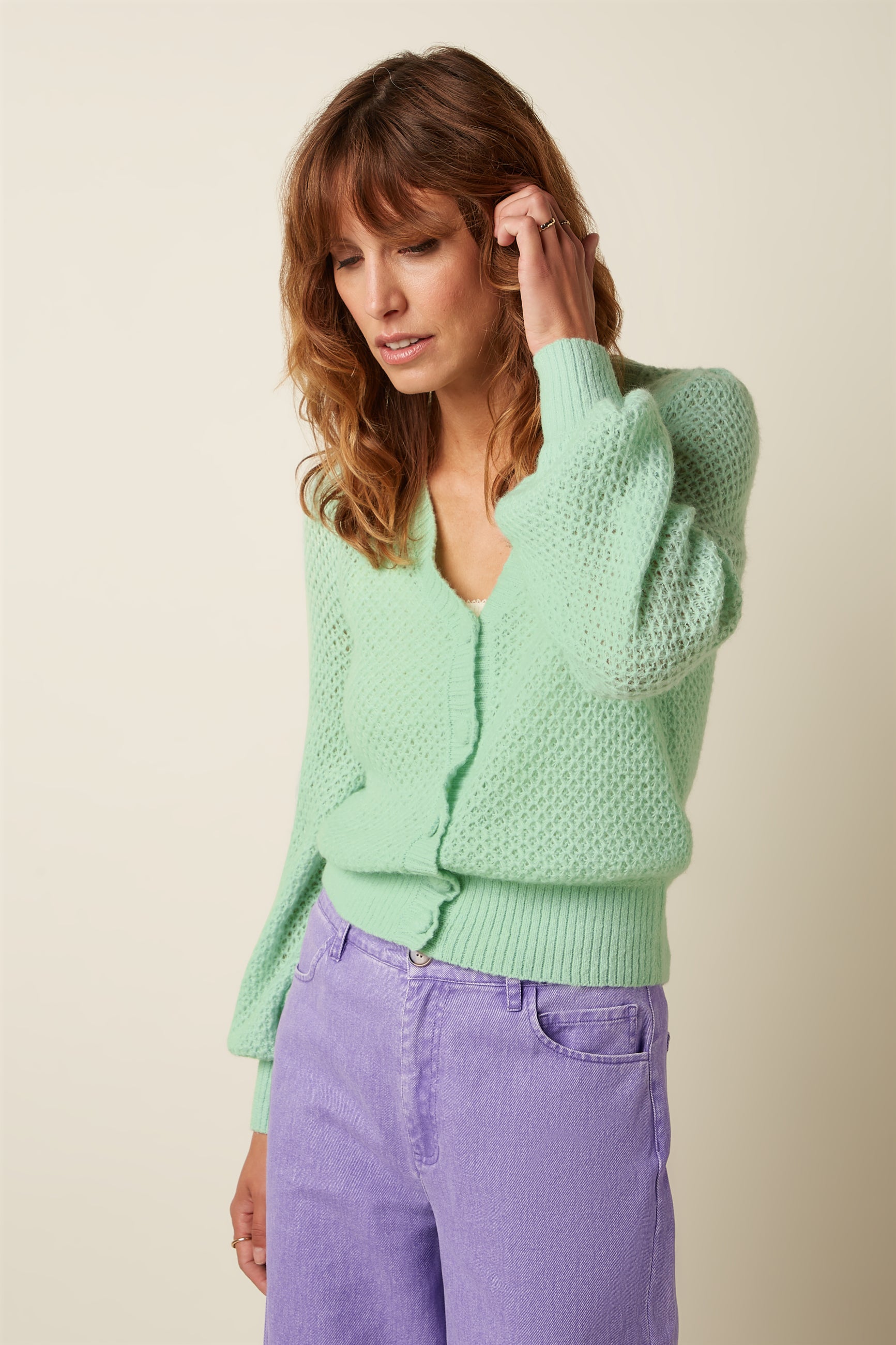 Cardi V Farfalle - Cameo Green