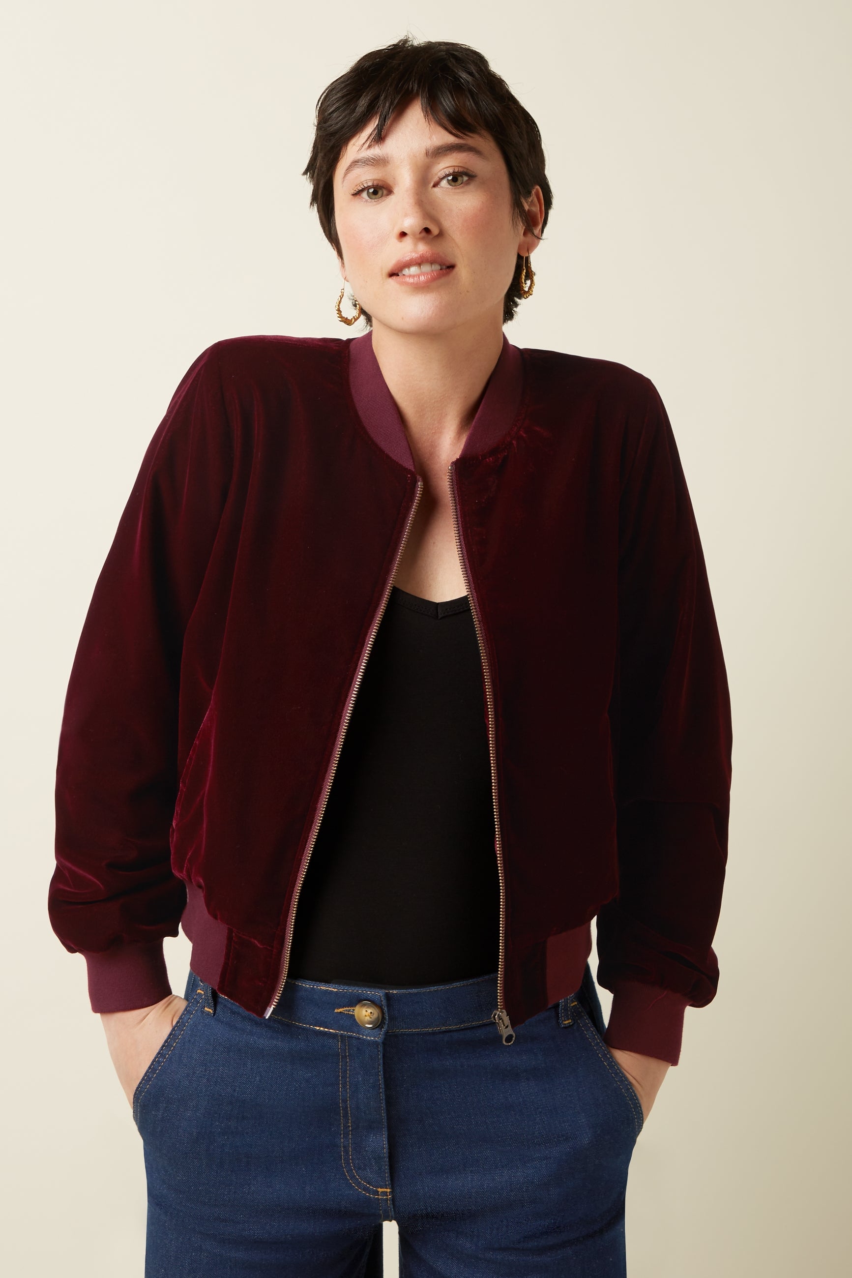 Bessie Jacket Gamine Velvet - Bordeaux Red