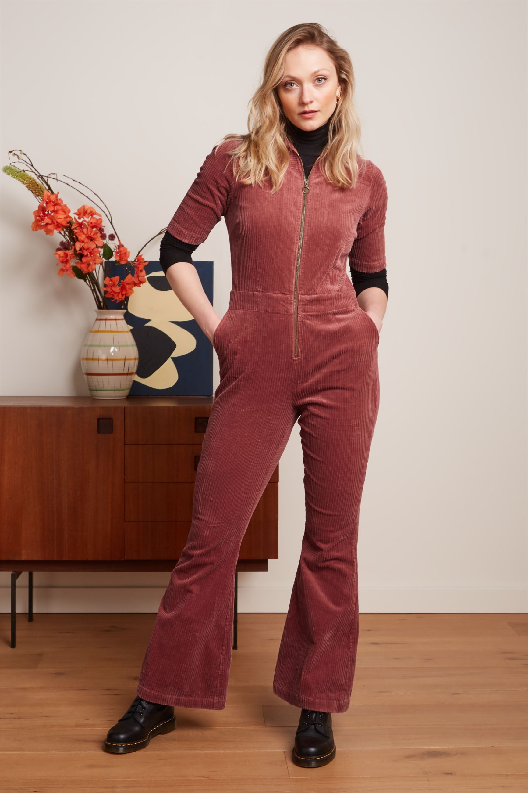 Garbo Flare Jumpsuit Corduroy - Desert Red