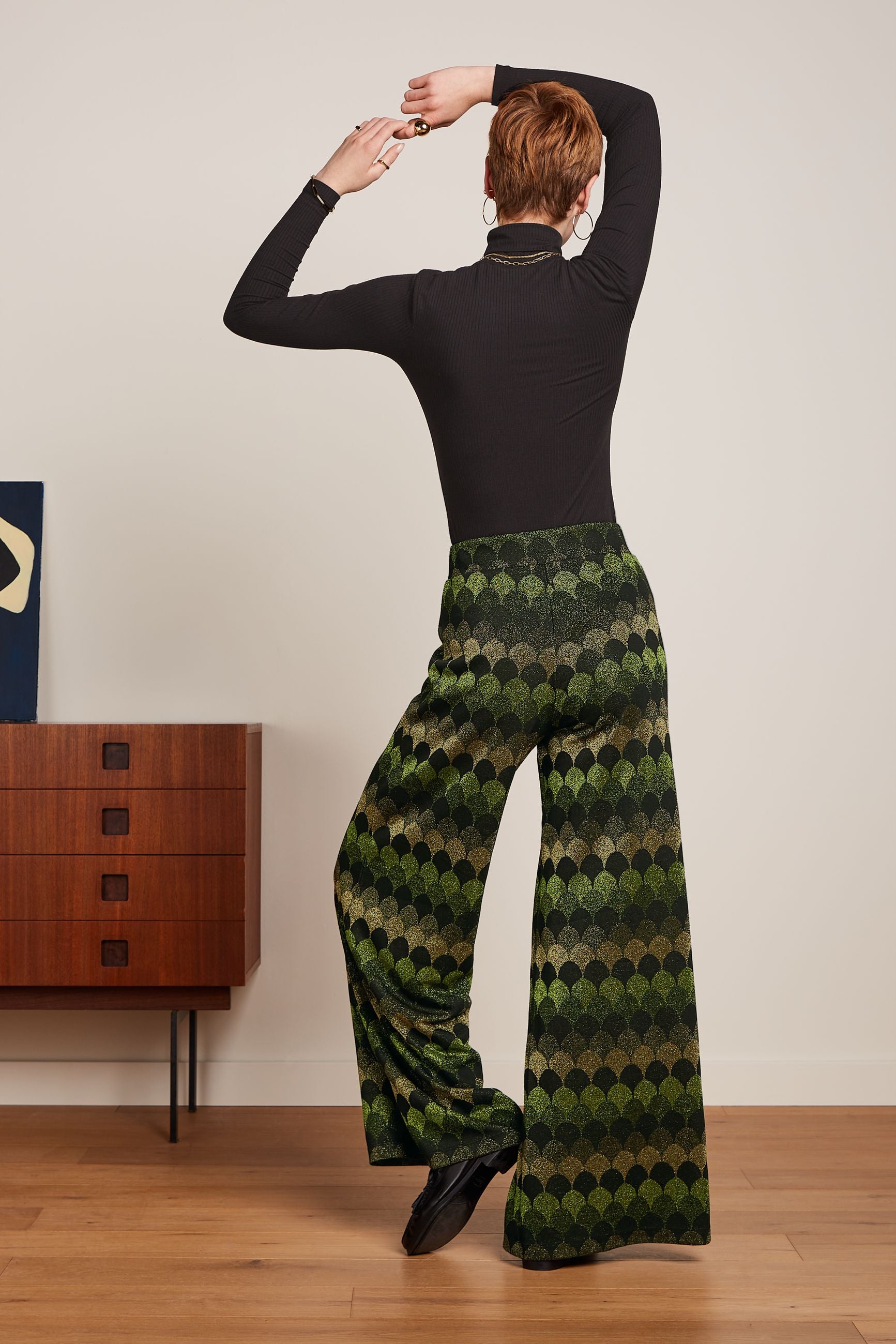 Border Palazzo Pants Diva Jacquard - Olive Green