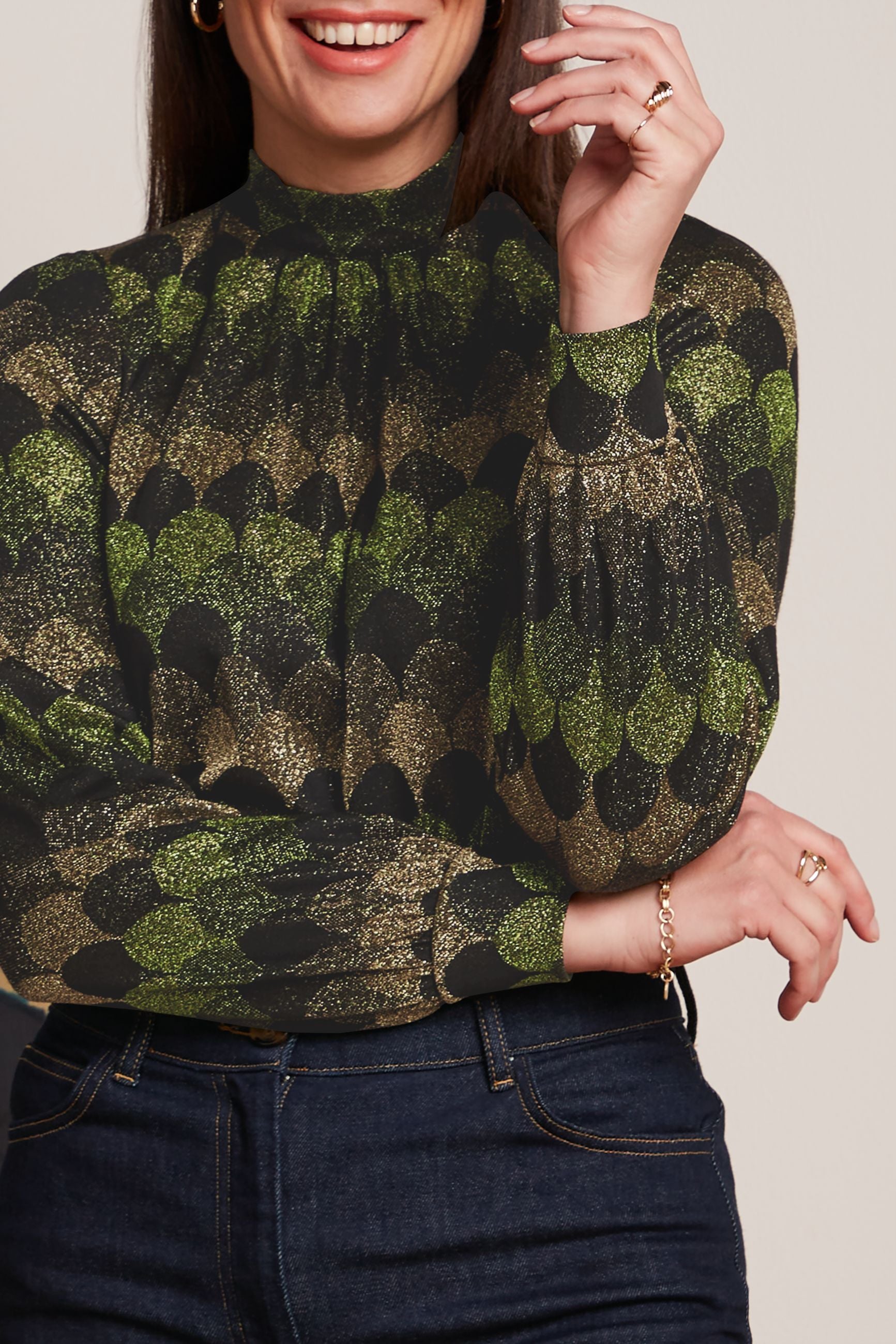 Phoebe Top Diva Jacquard - Olive Green